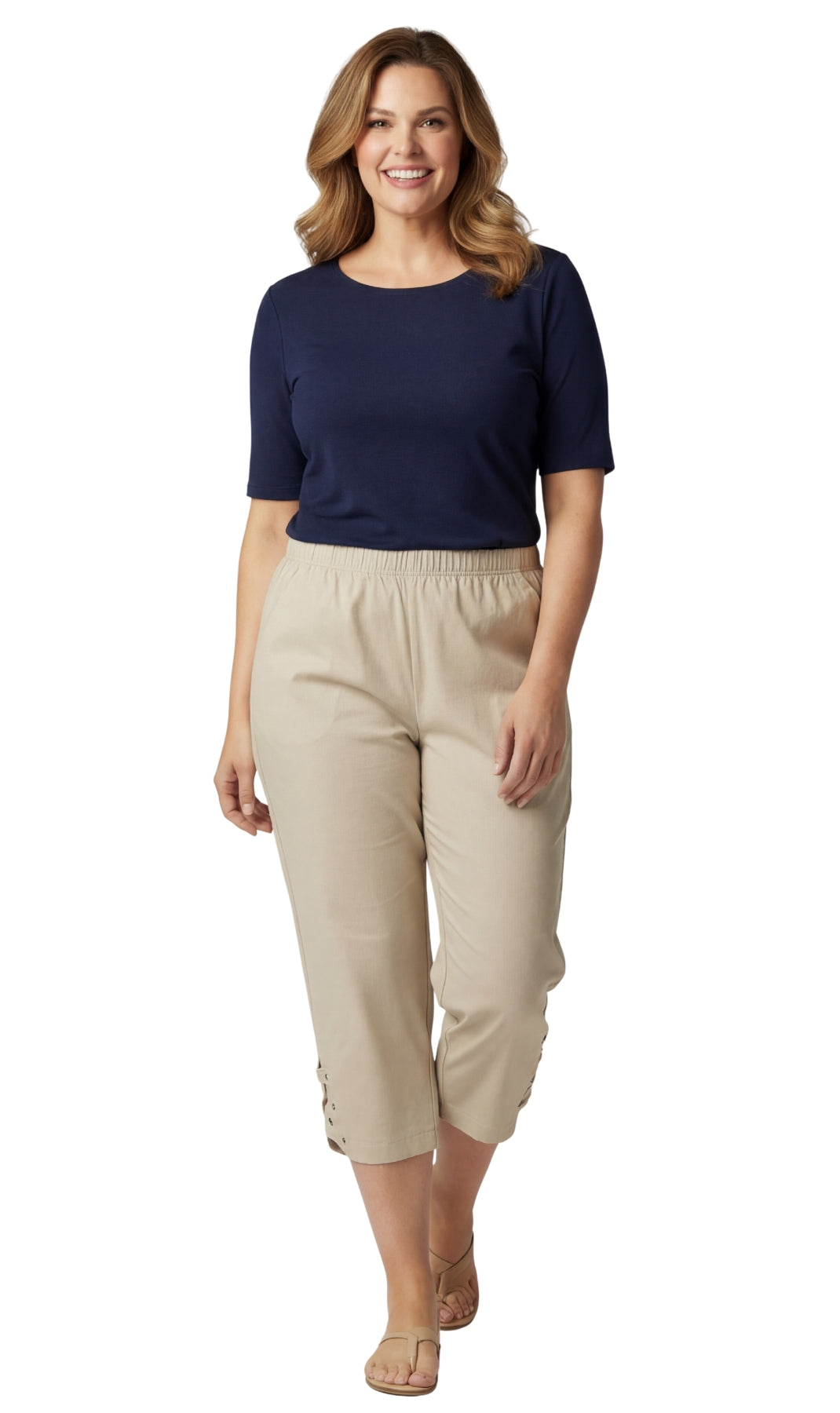 Women's Lightweight Denim Capri Pants with Studded Hem Detail