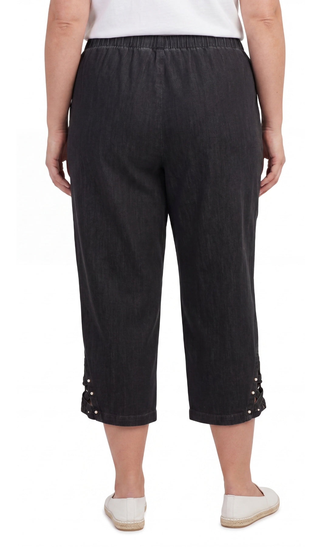 Women's Lightweight Denim Capri Pants with Studded Hem Detail