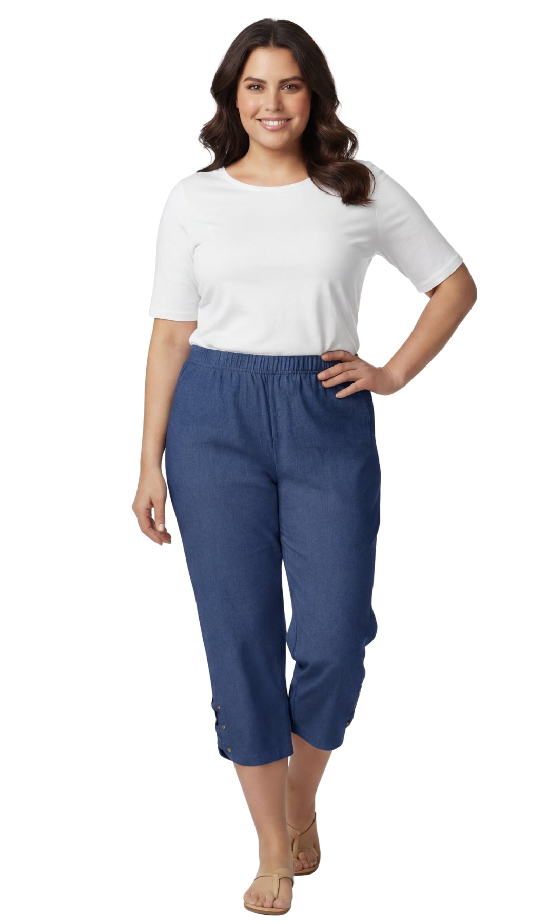 Women's Lightweight Denim Capri Pants with Studded Hem Detail