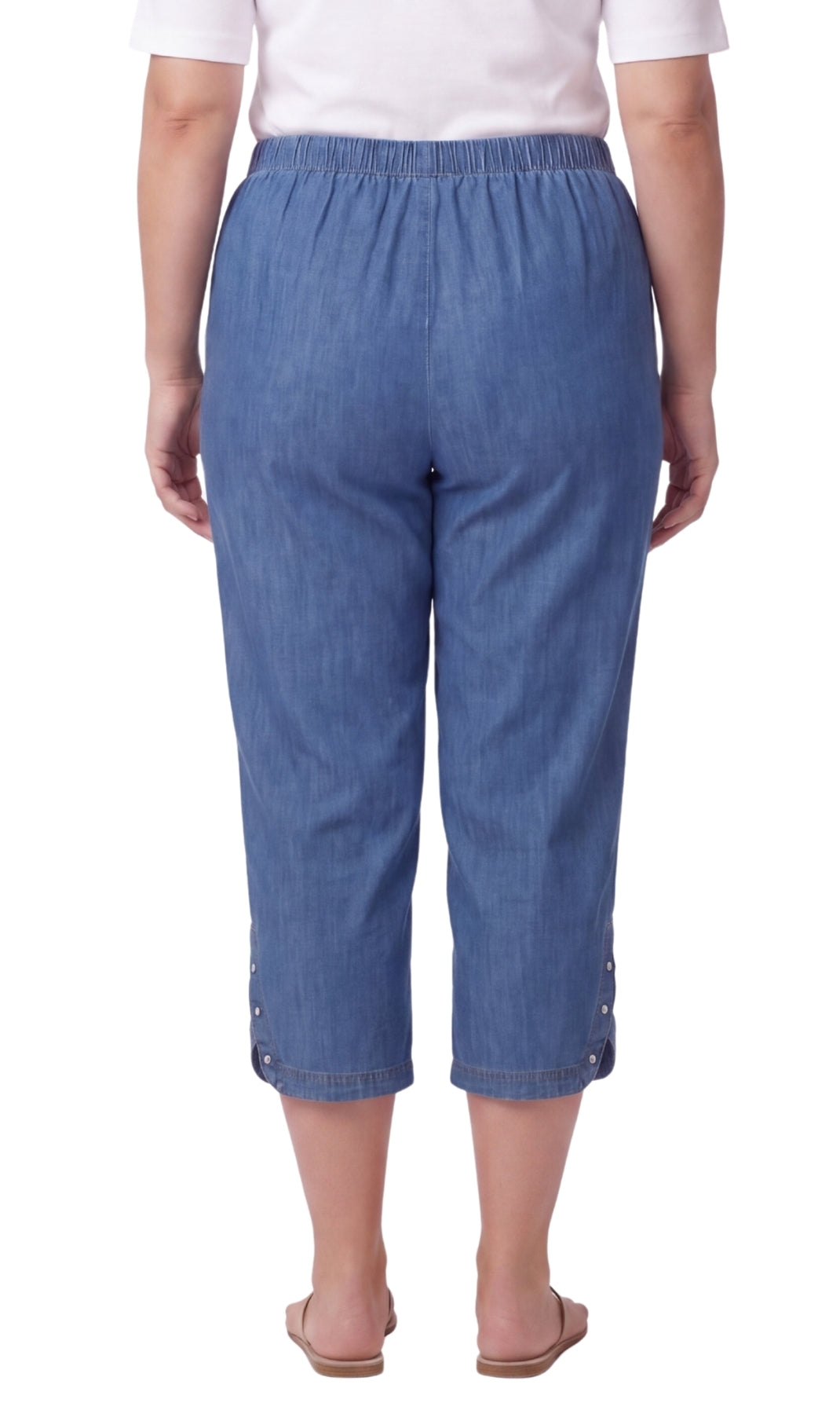 Women's Lightweight Denim Capri Pants with Studded Hem Detail