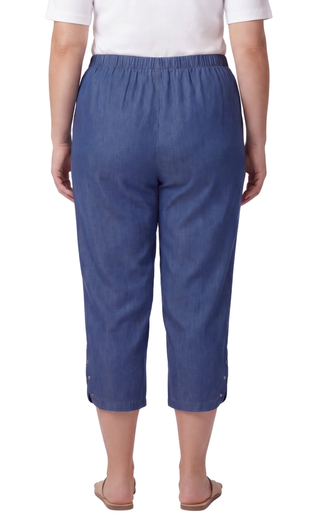 Women's Lightweight Denim Capri Pants with Studded Hem Detail
