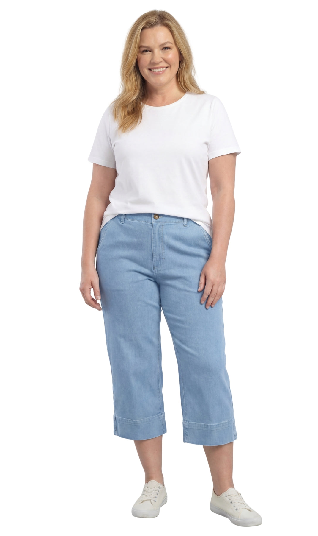 Women's Straight Leg Denim Capri Pants in Blue Lightweight Cotton