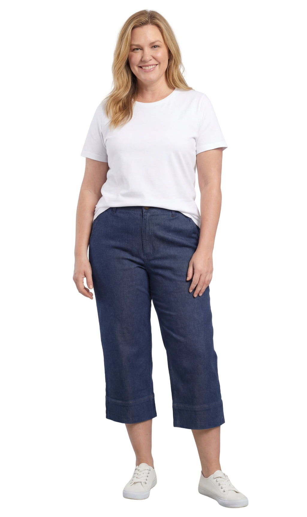 Women's Straight Leg Denim Capri Pants in Blue Lightweight Cotton