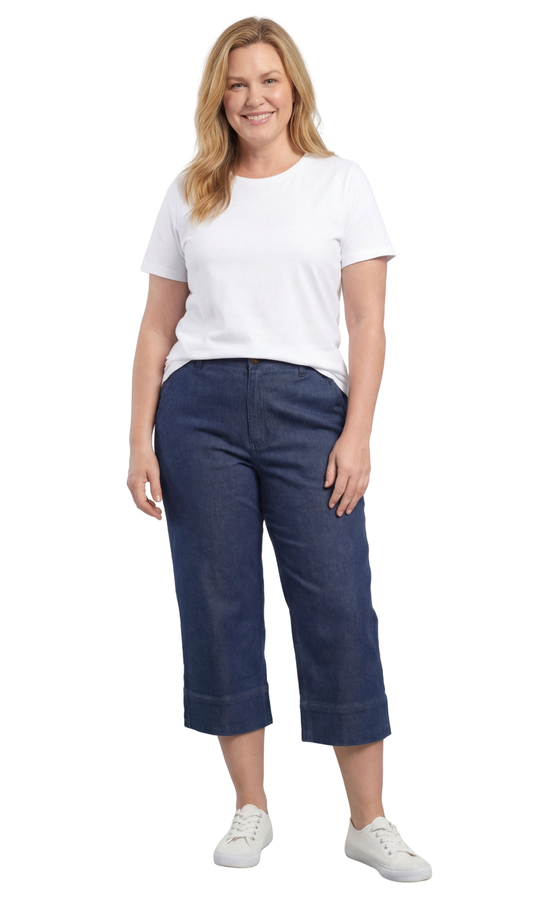 Women's Straight Leg Denim Capri Pants in Blue Lightweight Cotton