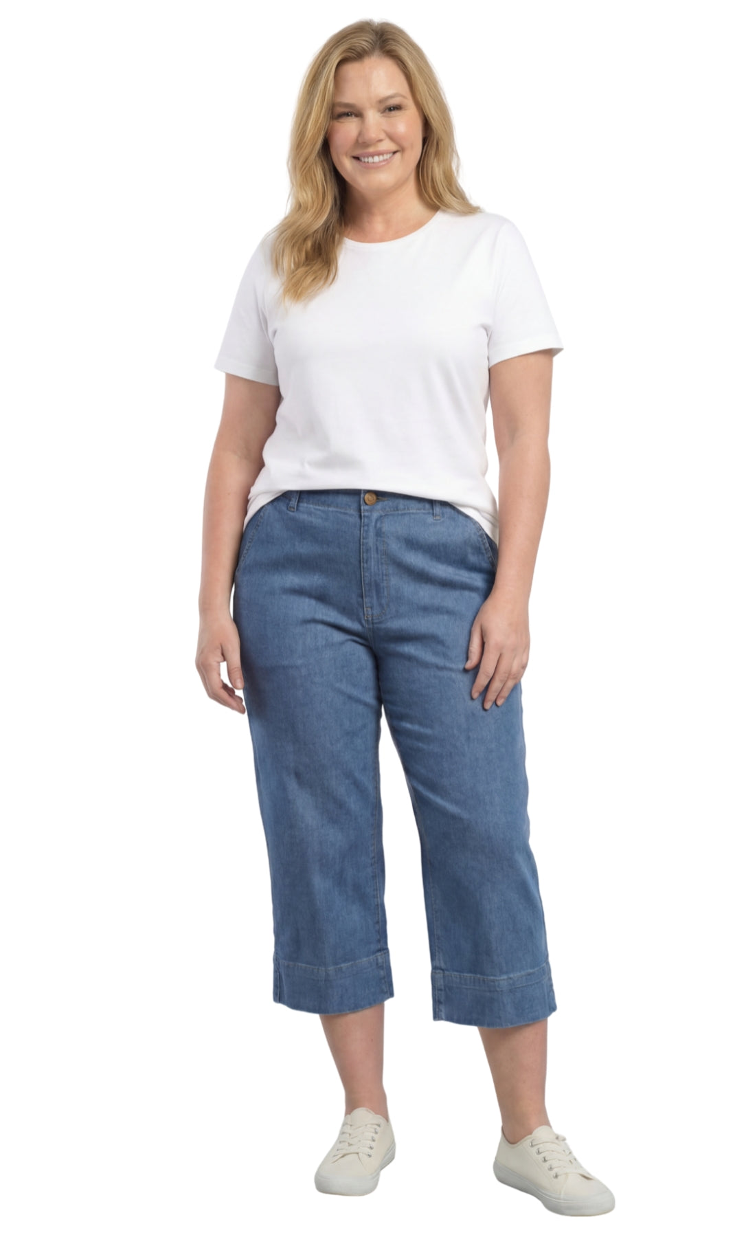 Women's Straight Leg Denim Capri Pants in Blue Lightweight Cotton