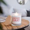 Smokin Gray frosted glass candle in 11oz size, minimalist decor aesthetic