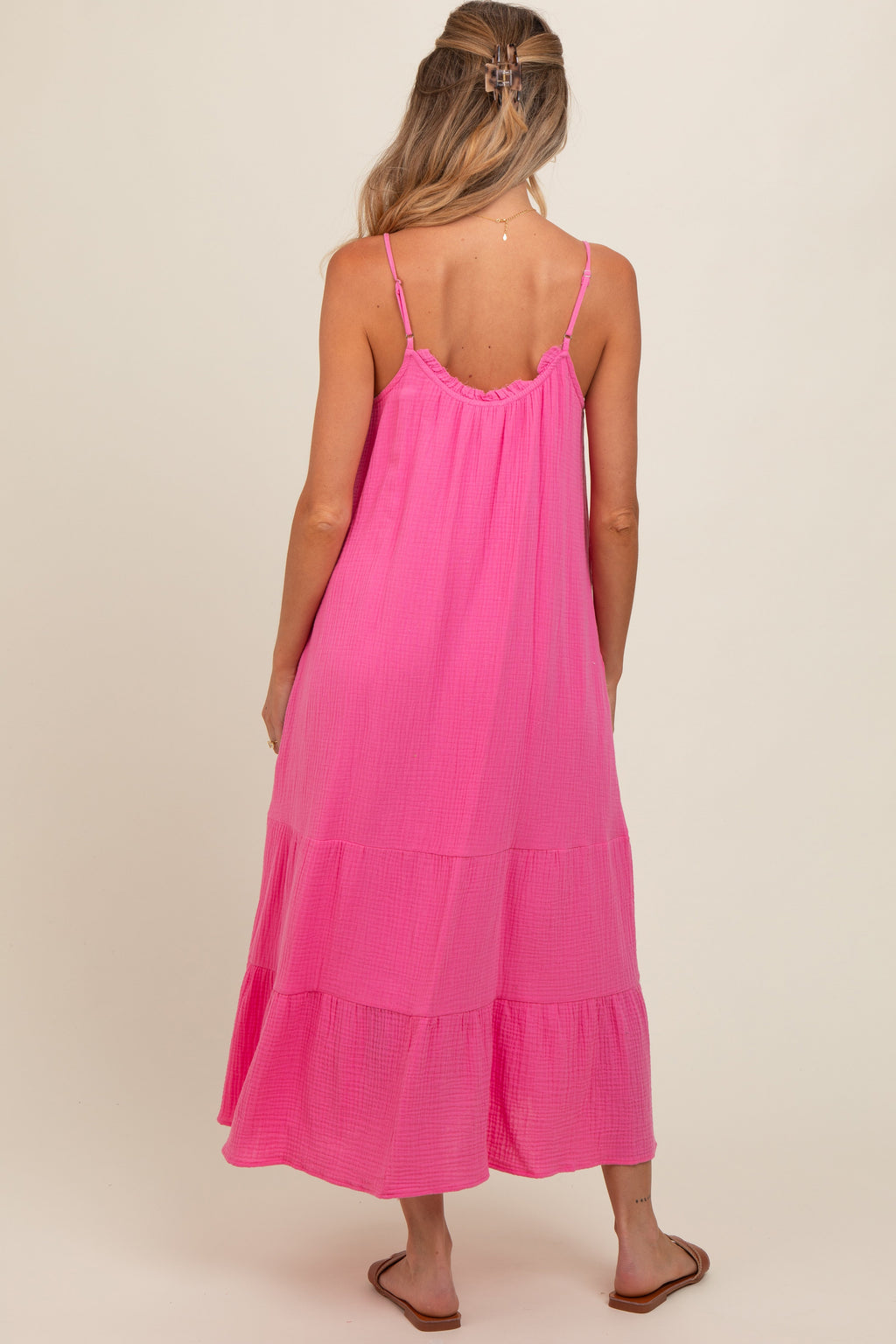 Fuchsia Tiered Hem Maternity Midi Dress