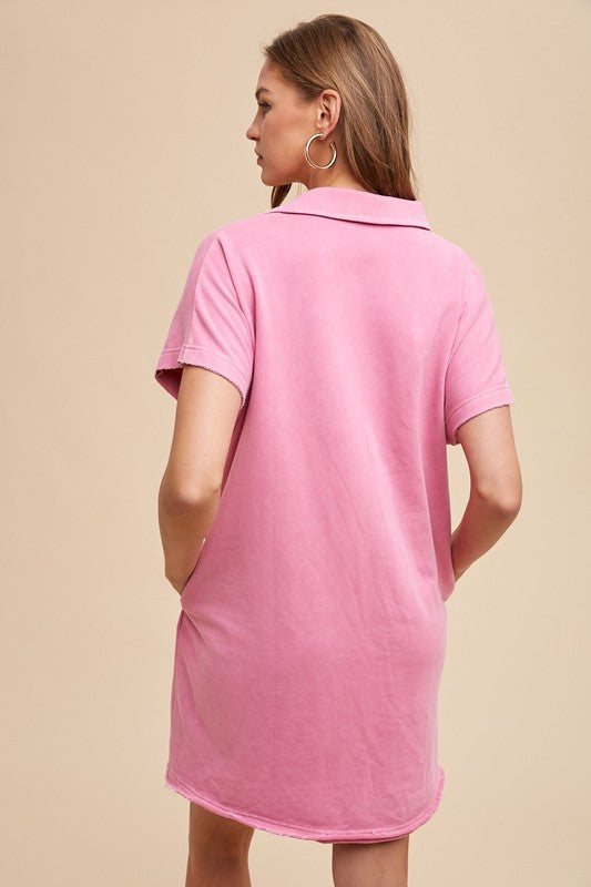 Pink Cotton Short Sleeve Dress - Minimalist Casual-Chic