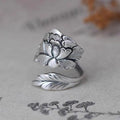 Vintage Thai Silver Tone Alloy Open Ring For Women, Enamel Peony Lotus Flower Ethnic Style Adjustable Finger Jewelry
