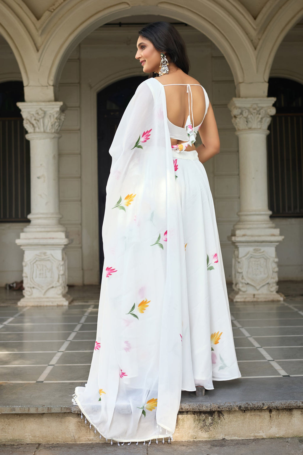 Floral Hand-Painted Georgette Lehenga Choli with Dupatta