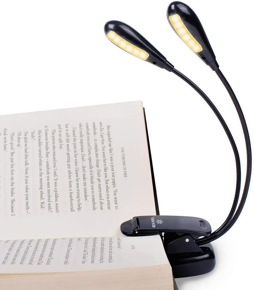 Dual-Gooseneck LED Reading Lamp with Wide-Beam Clip Design