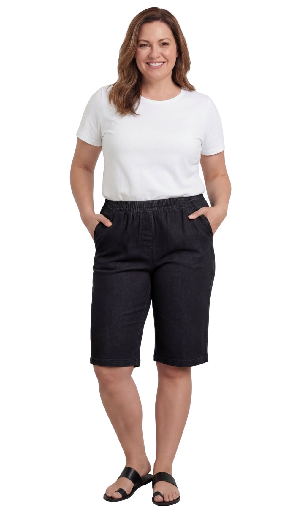 Women's Pull-On Bermuda Shorts in Denim and Twill - Stretch Fit