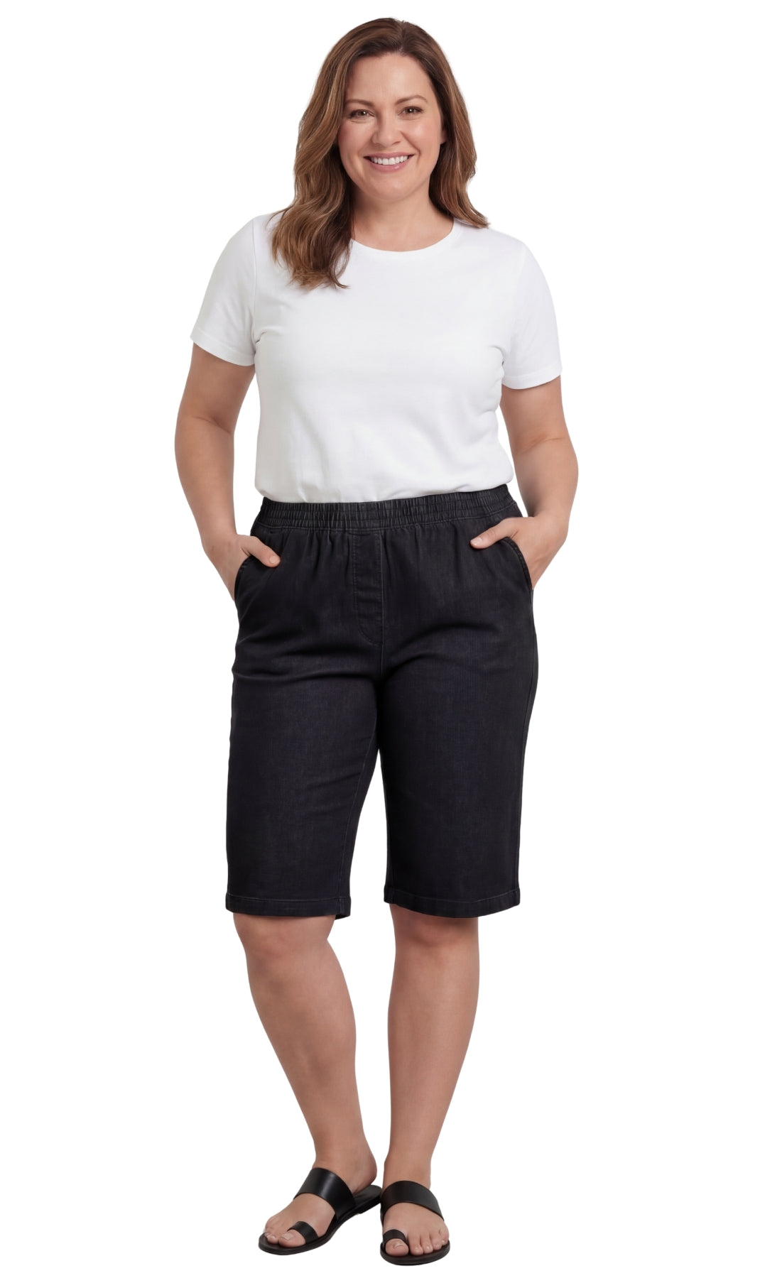 Women's Pull-On Bermuda Shorts in Denim and Twill - Stretch Fit
