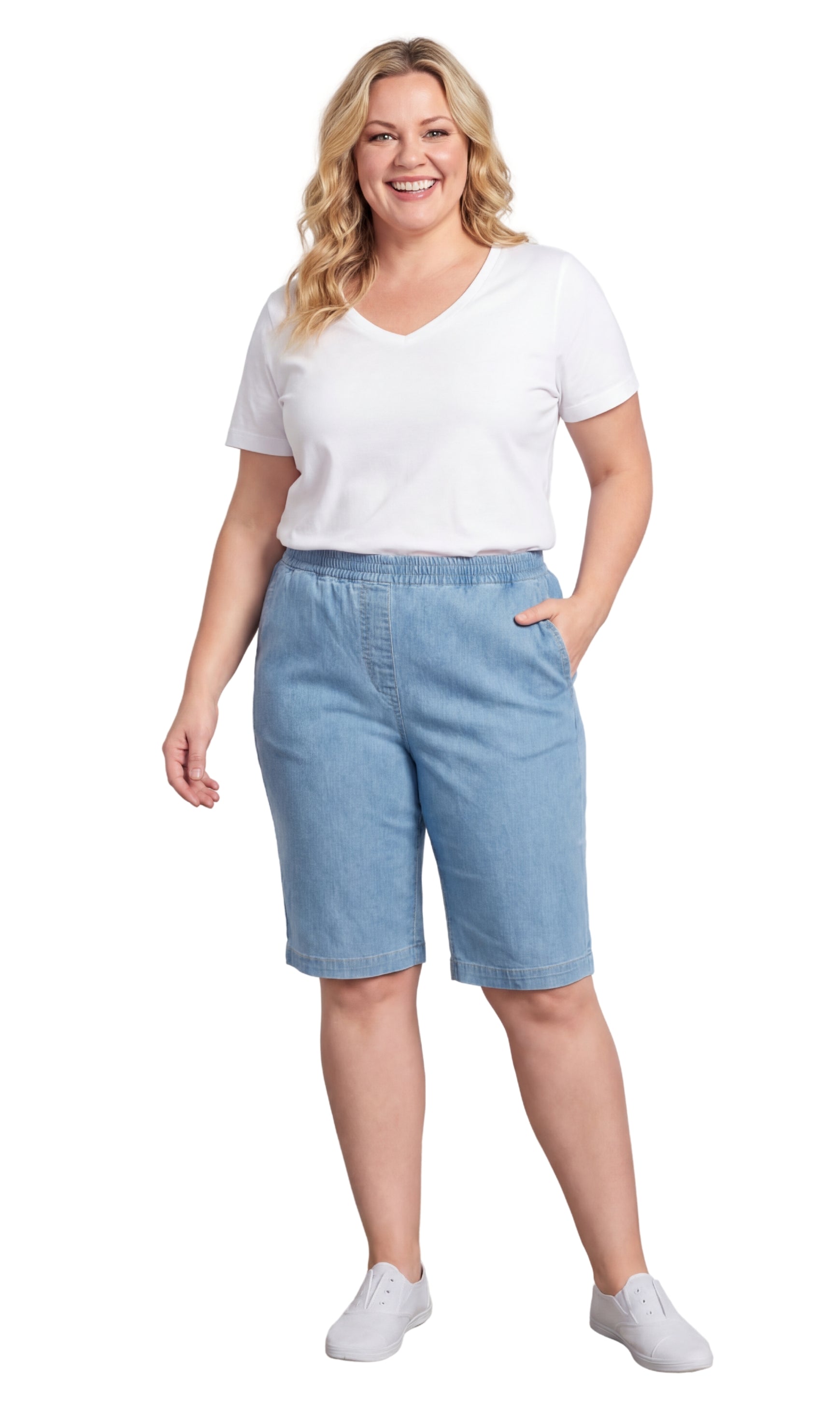 Women's Pull-On Bermuda Shorts in Denim and Twill - Stretch Fit
