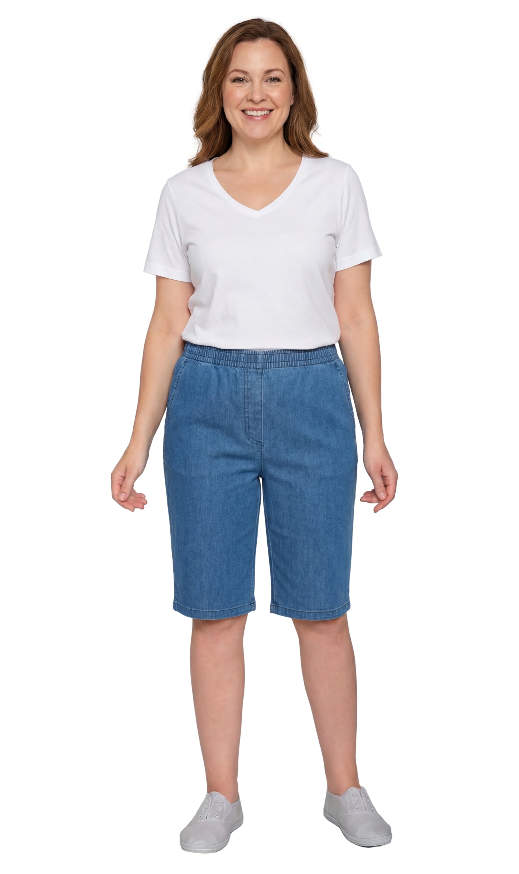 Women's Pull-On Bermuda Shorts in Denim and Twill - Stretch Fit