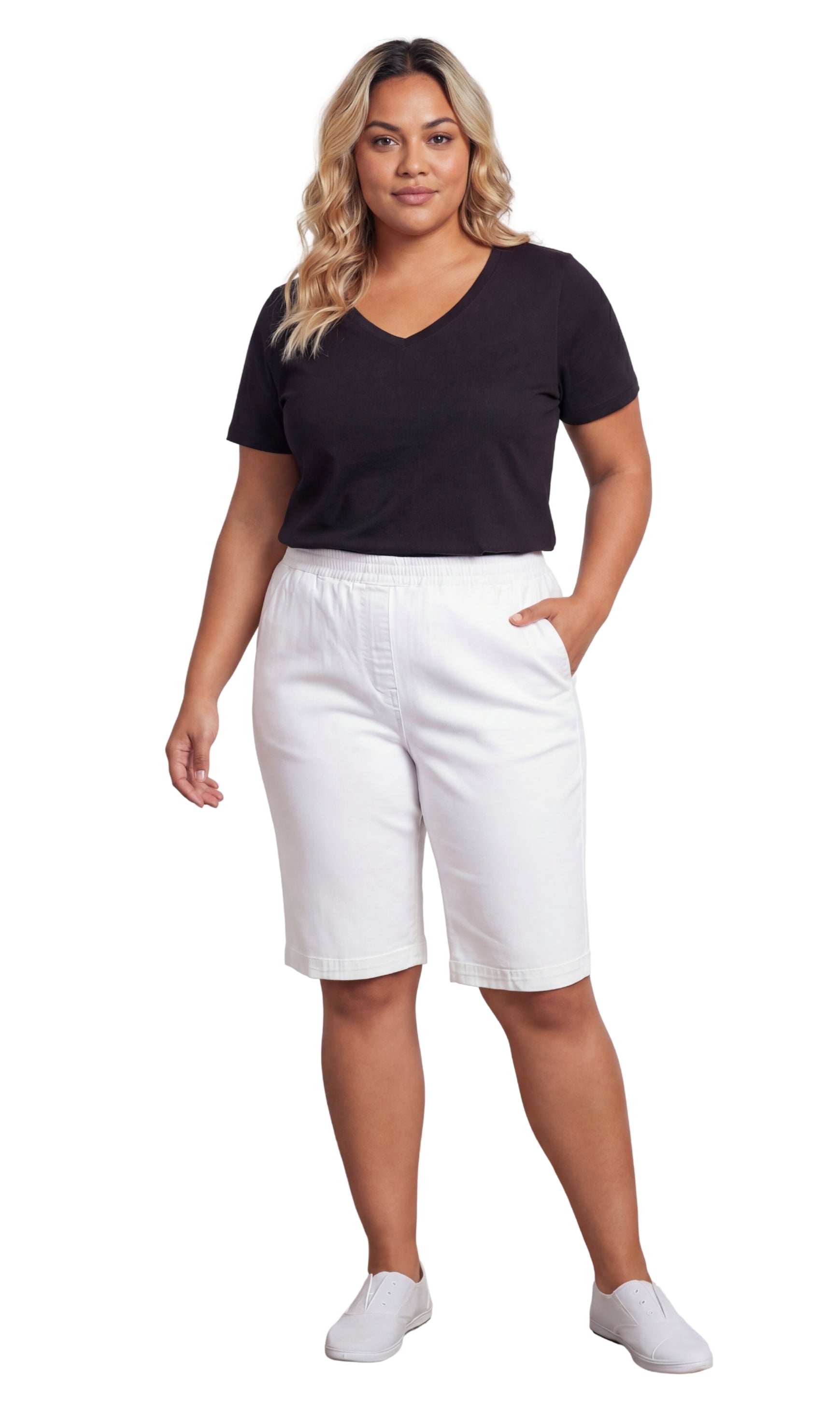 Women's Pull-On Bermuda Shorts in Denim and Twill - Stretch Fit