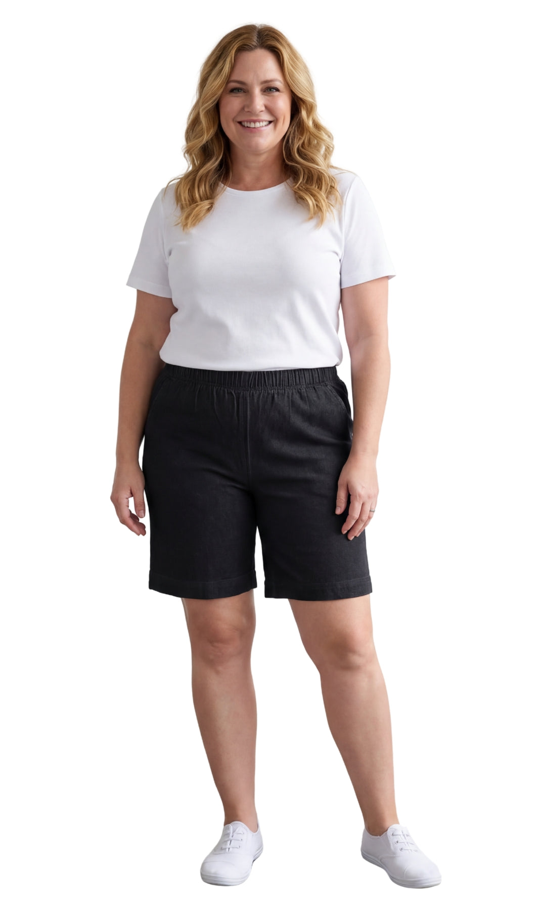 Women's Pull-On Denim and Twill Shorts with Elastic Waist