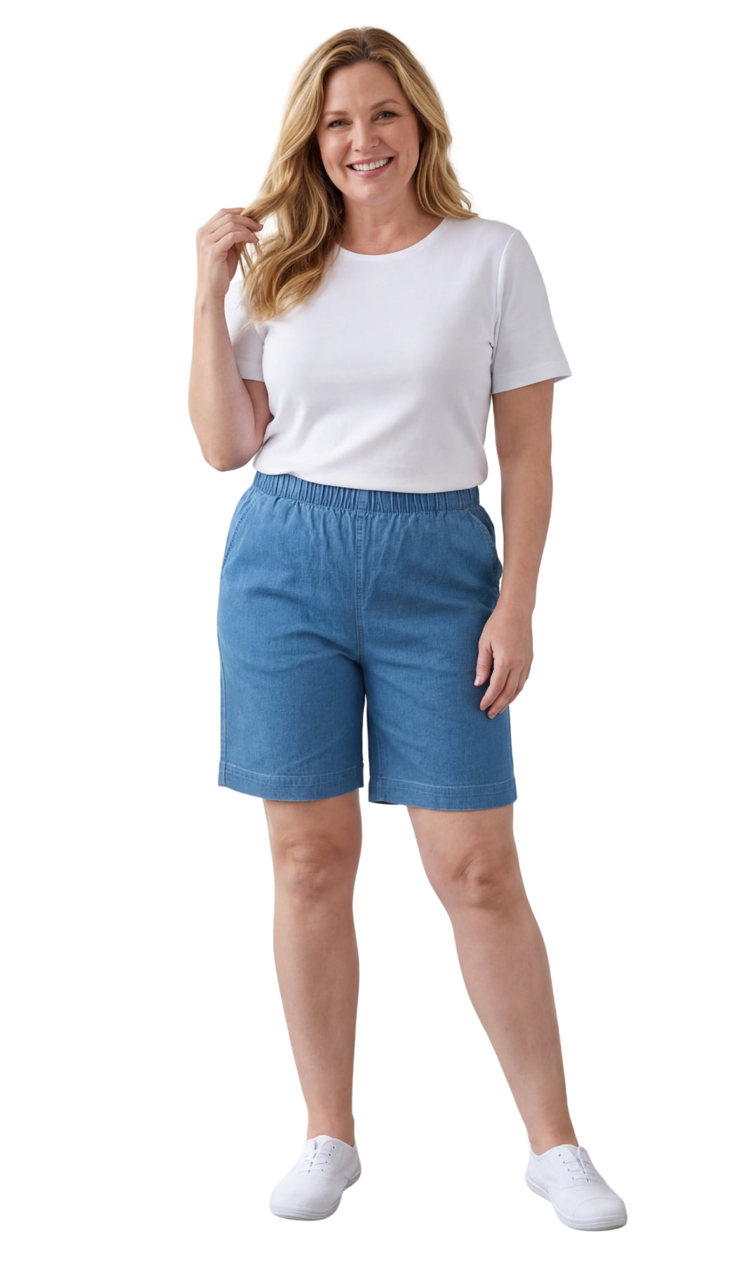 Women's Pull-On Denim and Twill Shorts with Elastic Waist