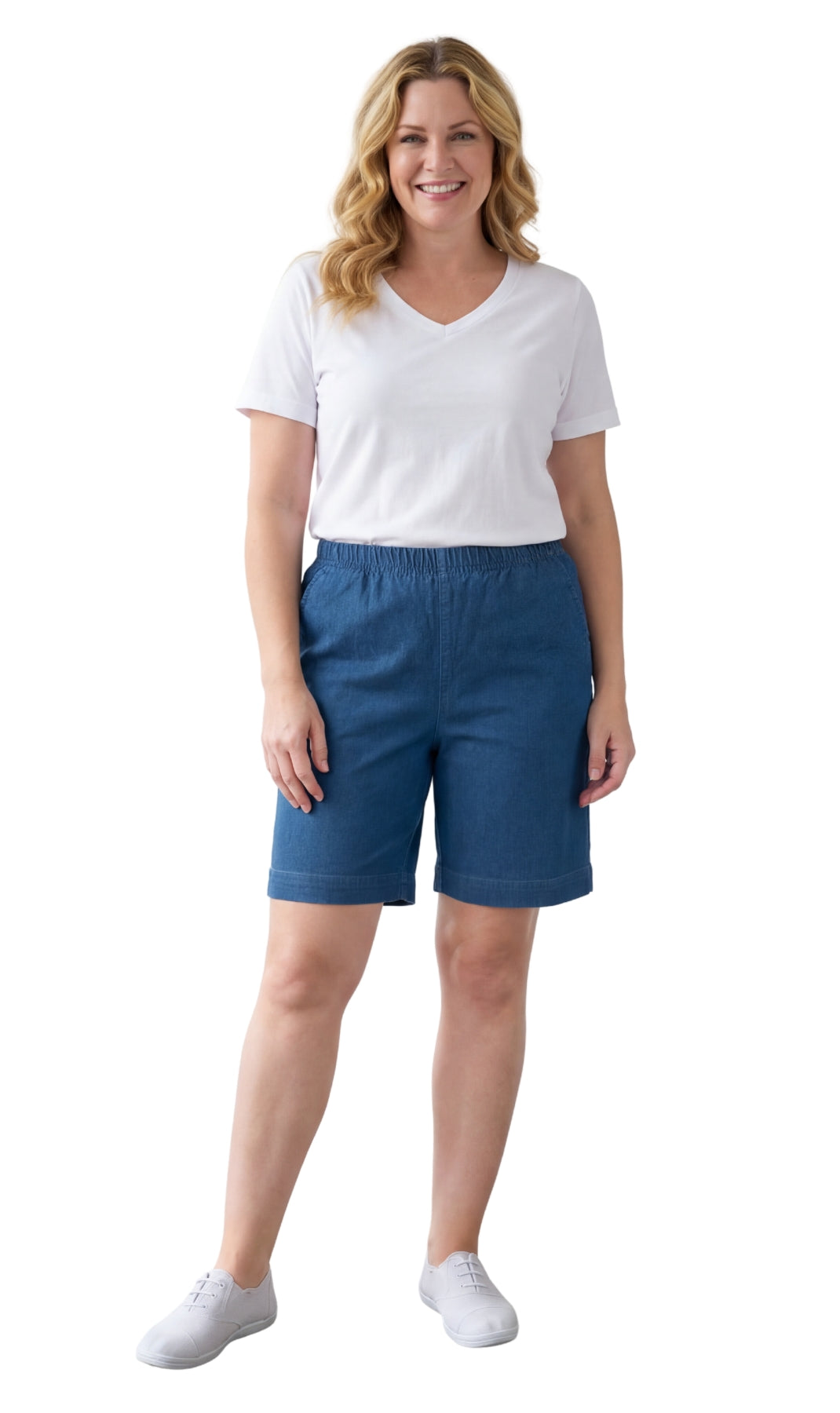 Women's Pull-On Denim and Twill Shorts with Elastic Waist