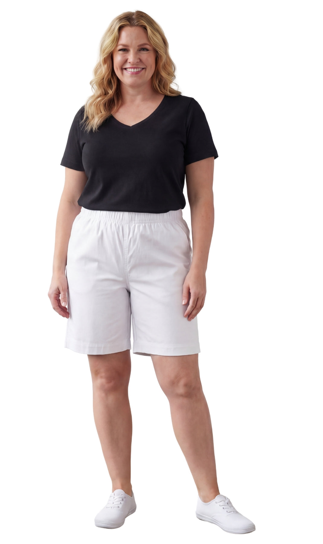Women's Pull-On Denim and Twill Shorts with Elastic Waist