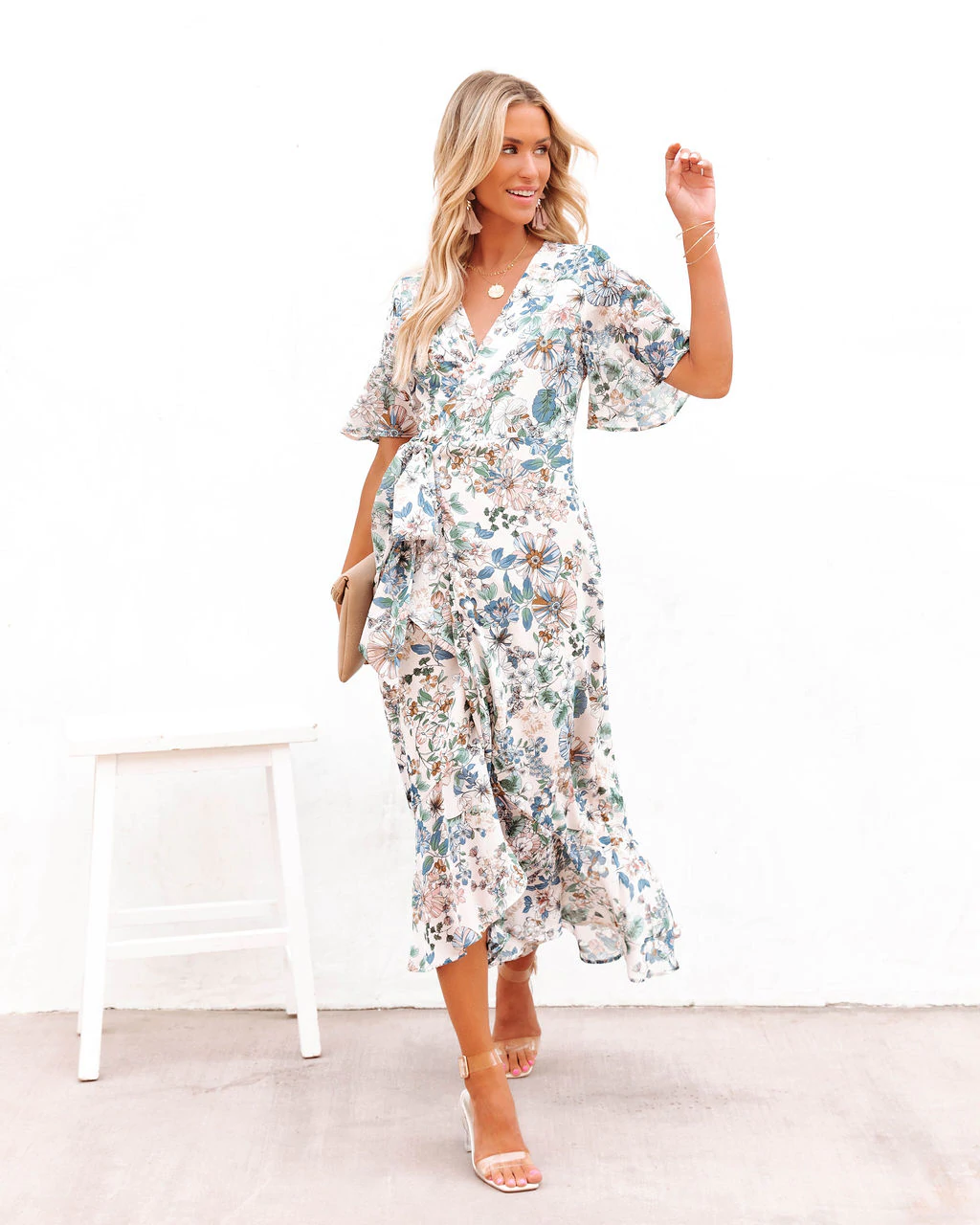 Women Summer Vacation New National Flounced Floral Dress Bohemian Wrap Dress