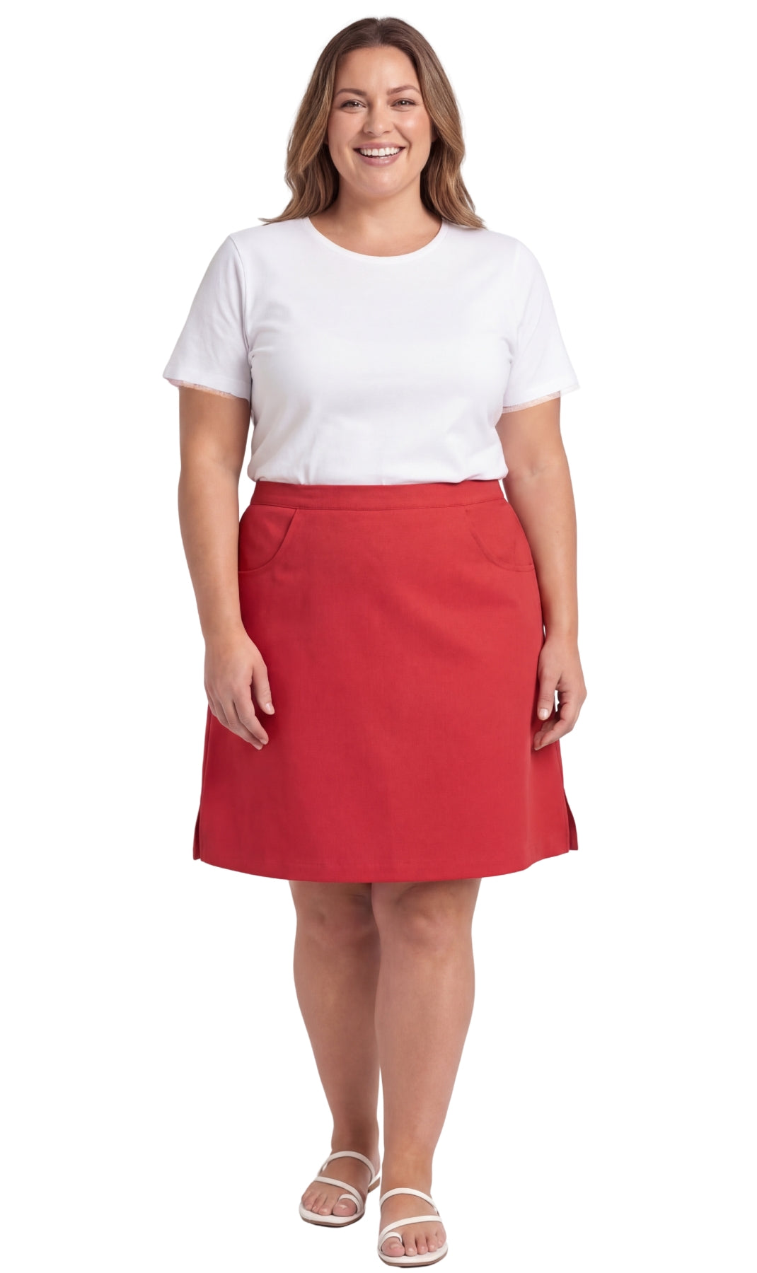 Women's A-Line Pull-On Twill Skort - Knee Length Elastic Waist