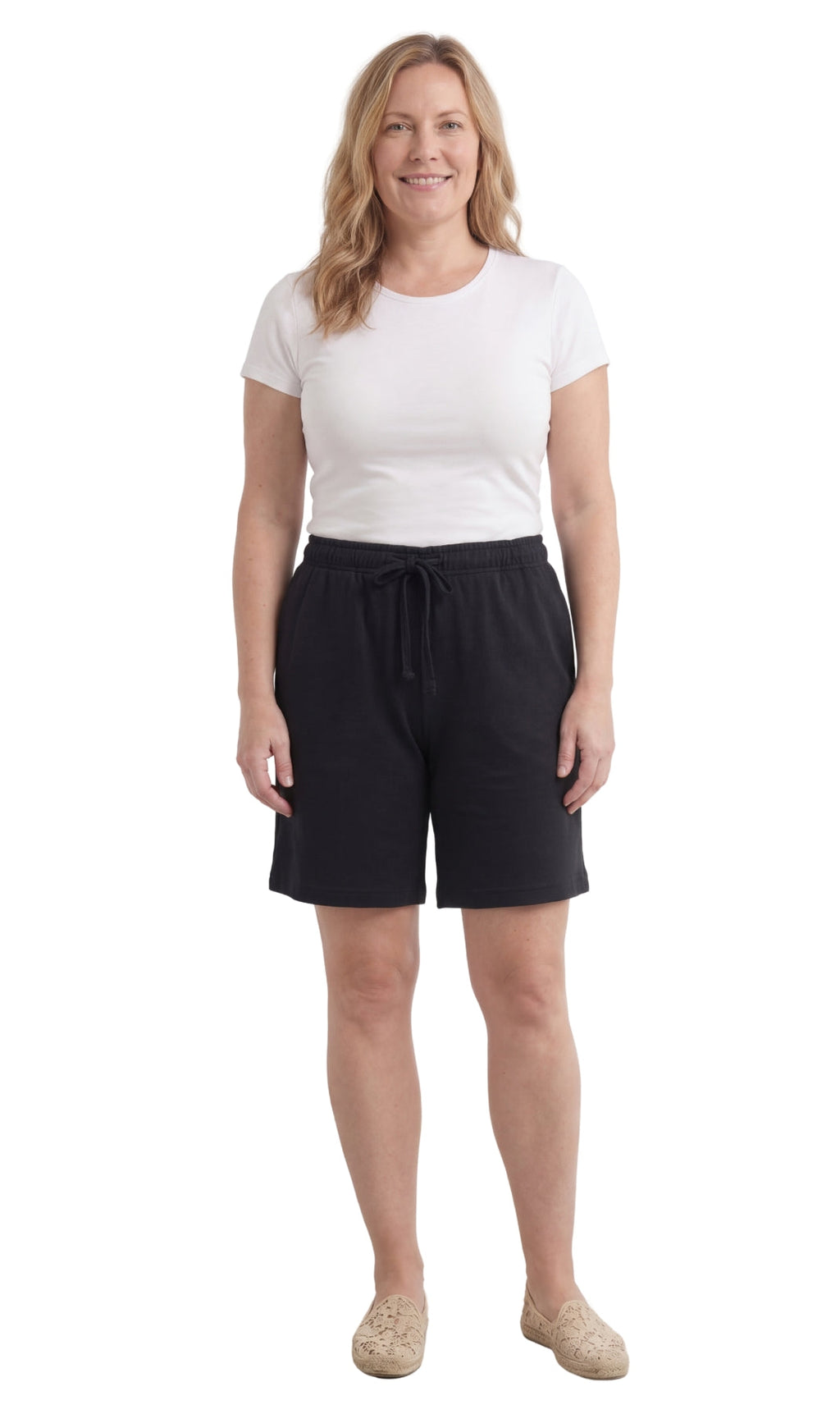 Women's 100% Cotton Interlock Knit Shorts with Elastic Drawstring