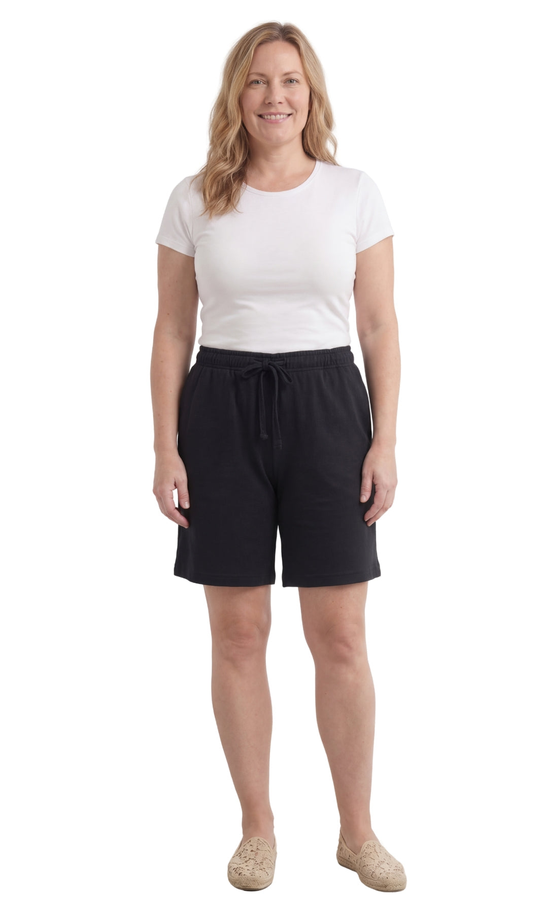 Women's 100% Cotton Interlock Knit Shorts with Elastic Drawstring