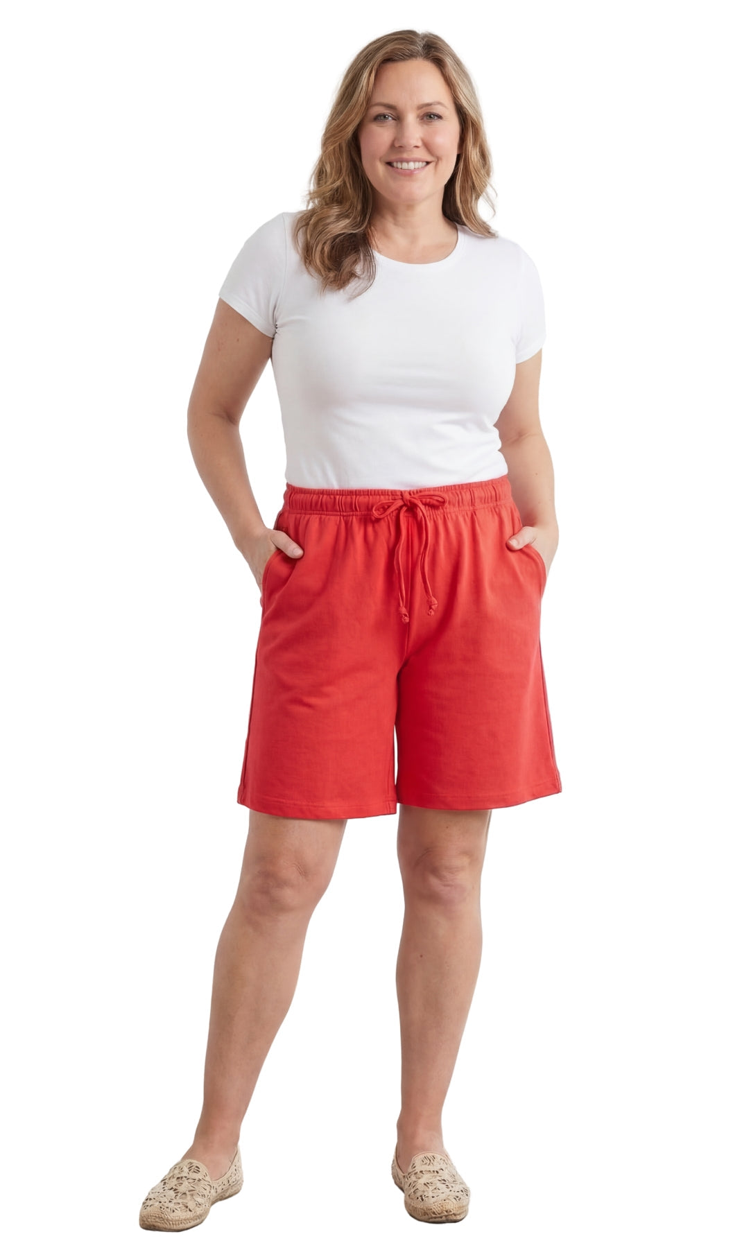 Women's 100% Cotton Interlock Knit Shorts with Elastic Drawstring