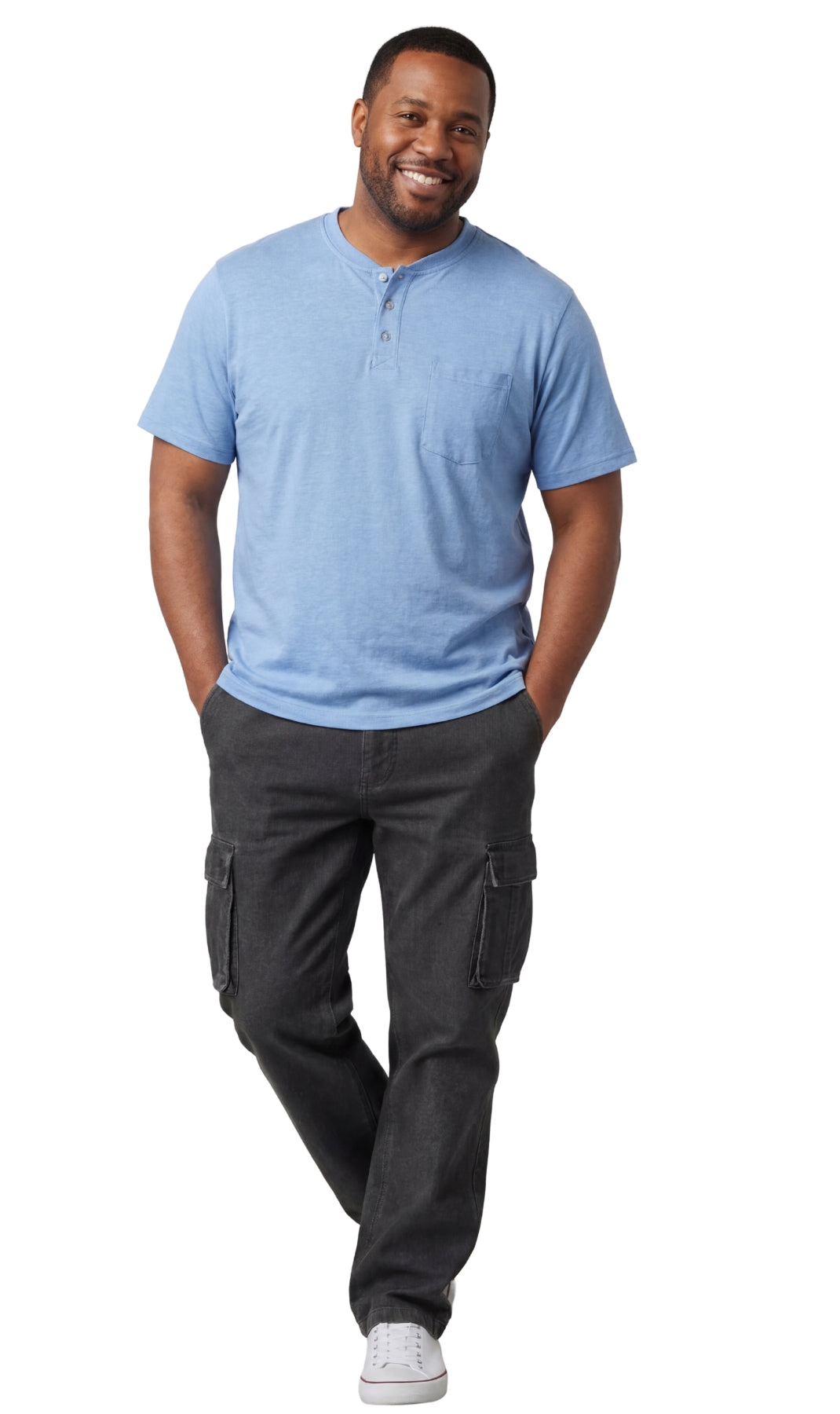 Men's Relaxed Fit Henley T-Shirt with 3-Button Placket & Pocket