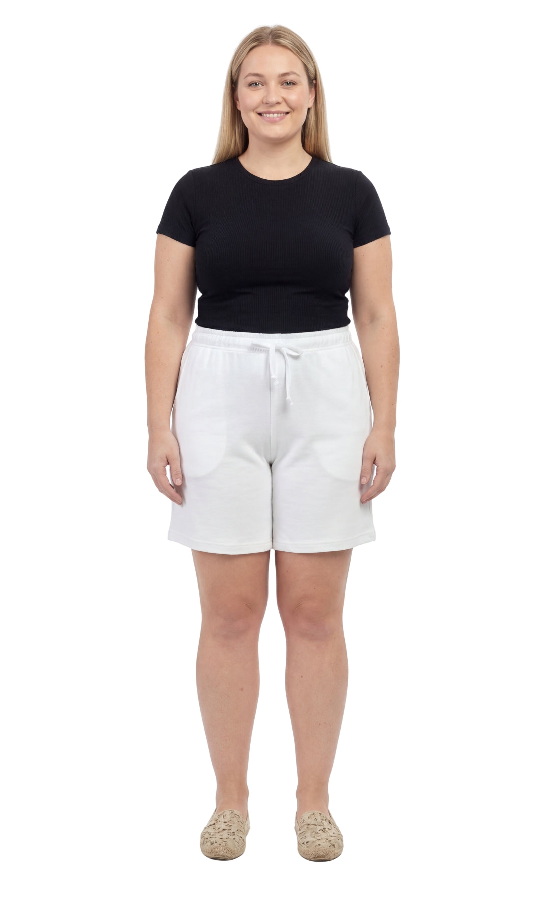 Women's 100% Cotton Interlock Knit Shorts with Elastic Drawstring