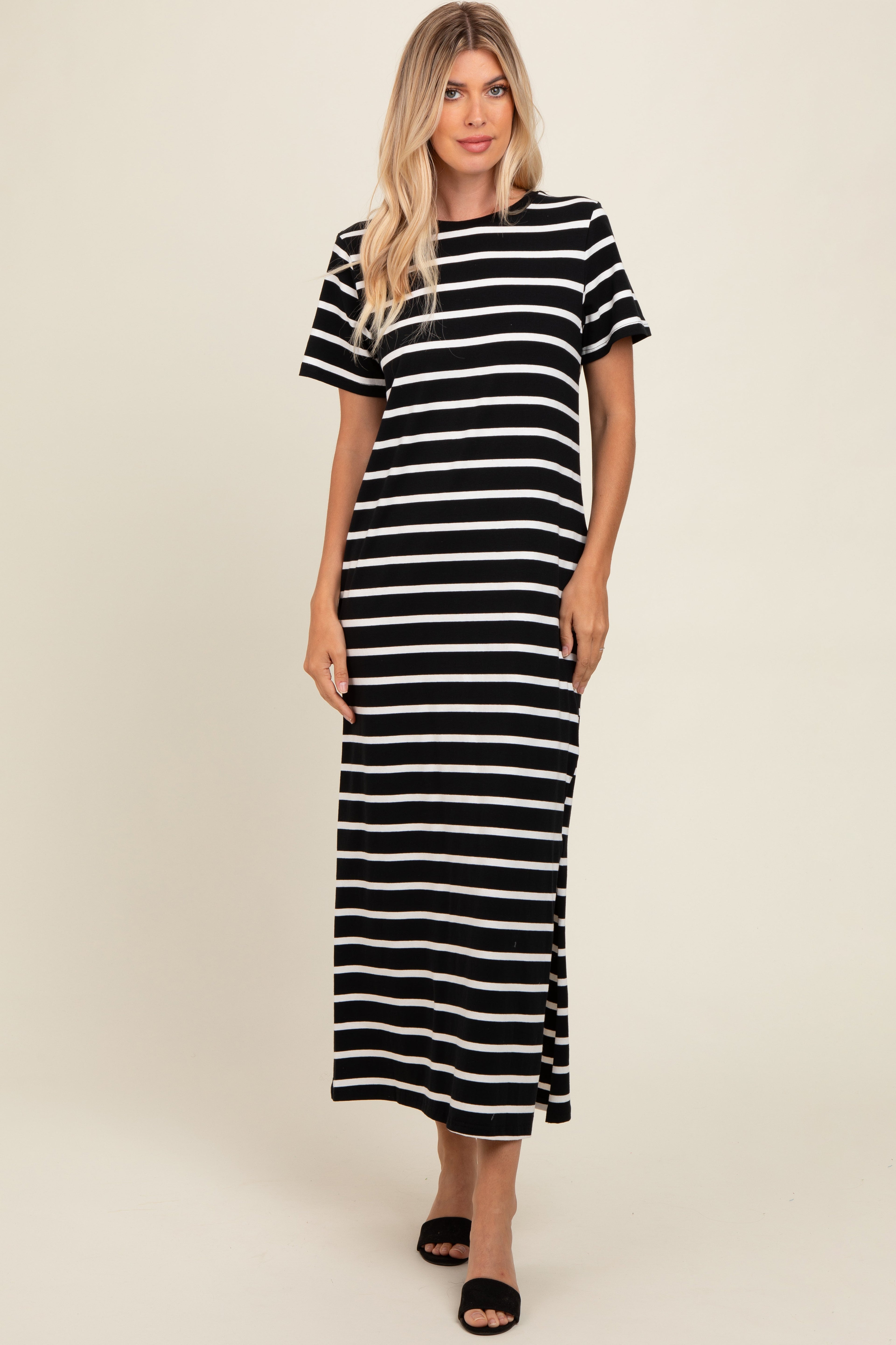 Black Striped Side Slit Maxi Dress