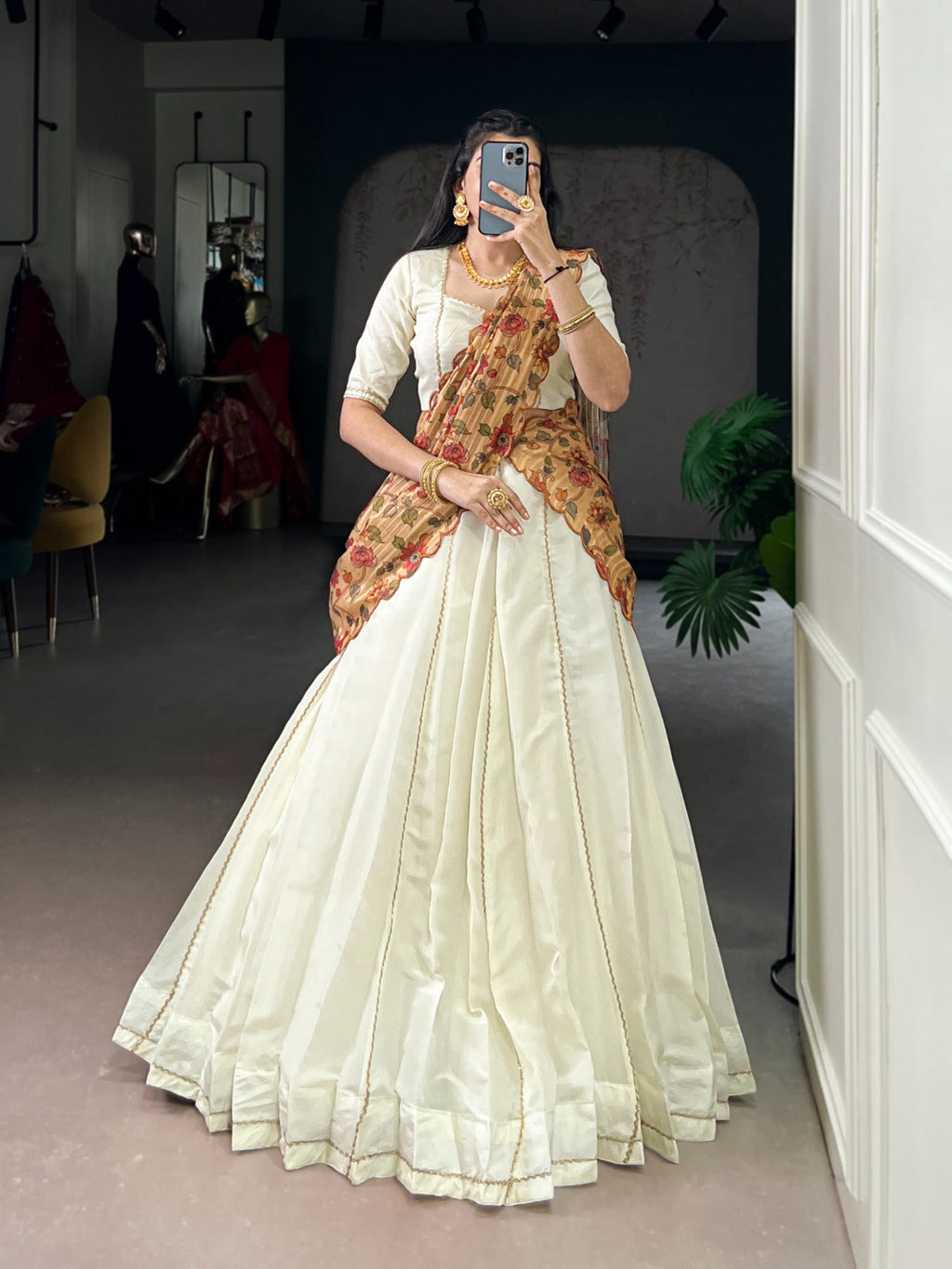 Lorenvalley Fashion Off White New Crush Plain with Laser Touch Up Lehenga Choli with Dupatta