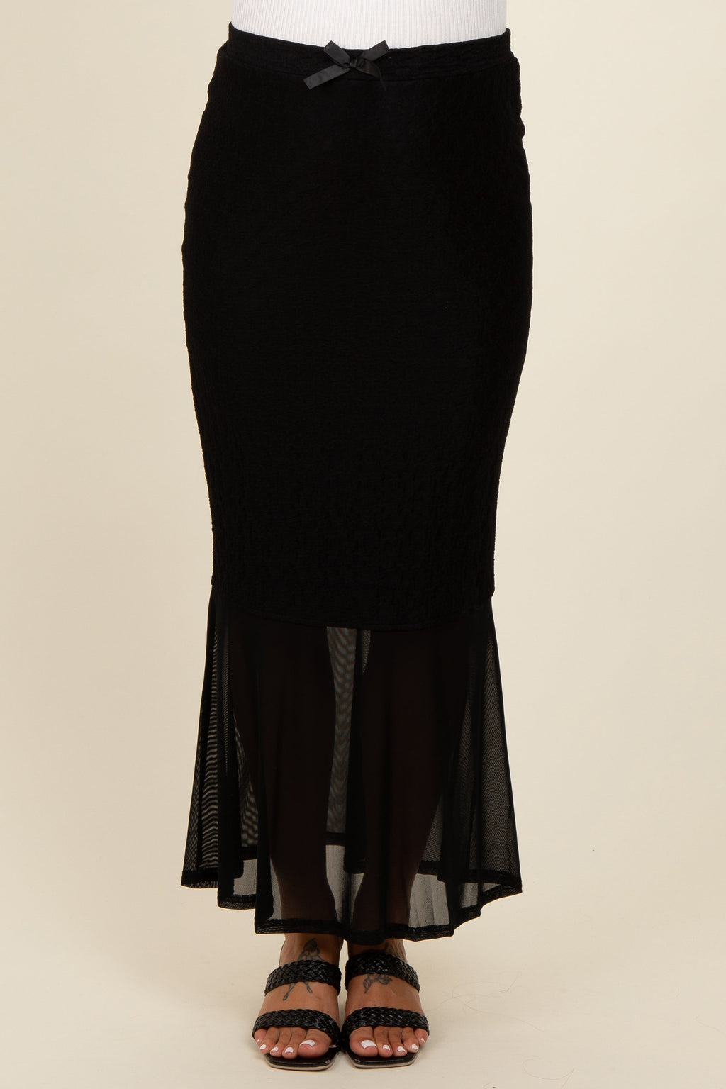 Black Lace Mesh Maternity Maxi Skirt