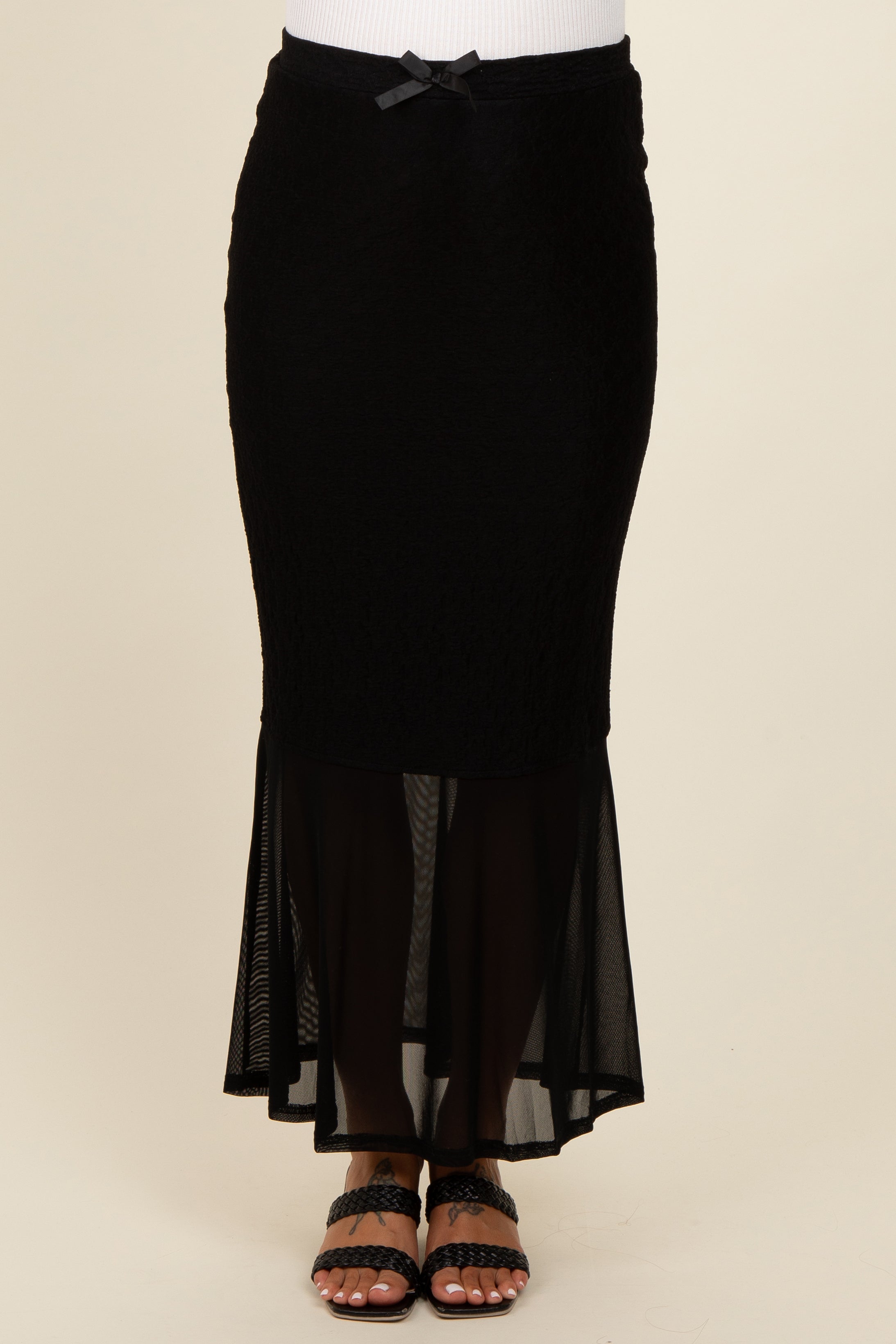 Black Lace Mesh Maternity Maxi Skirt