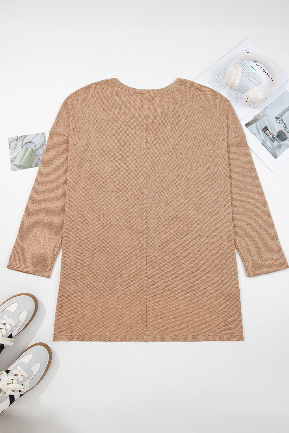 Plus Size Textured Knit Long Sleeve Tunic Top