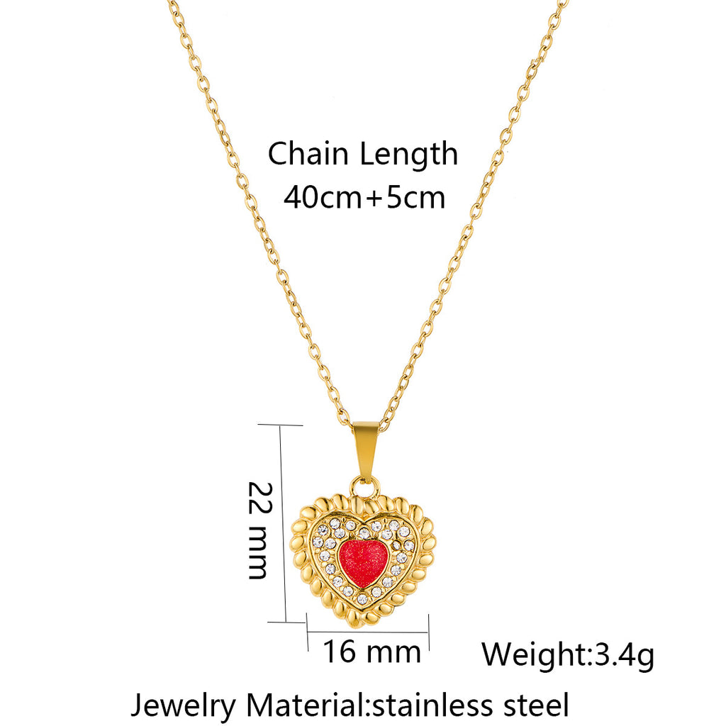 Heart-Shaped Rhinestone Pendant Necklace in Stainless Steel