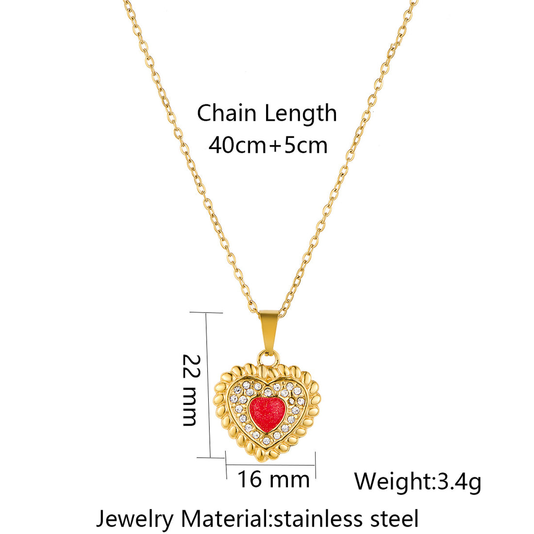 Heart-Shaped Rhinestone Pendant Necklace in Stainless Steel