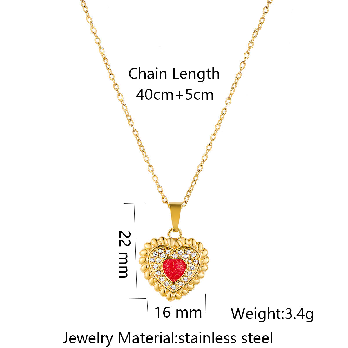 Heart-Shaped Rhinestone Pendant Necklace in Stainless Steel