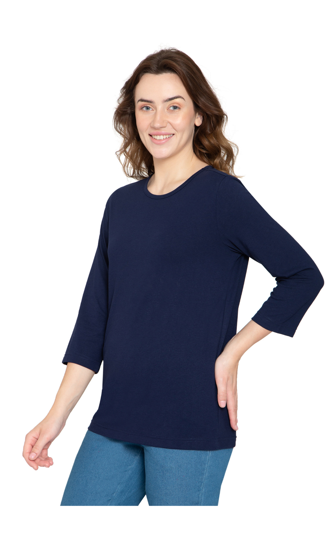 Women's 3/4 Sleeve Crew Neck Jersey Knit Top