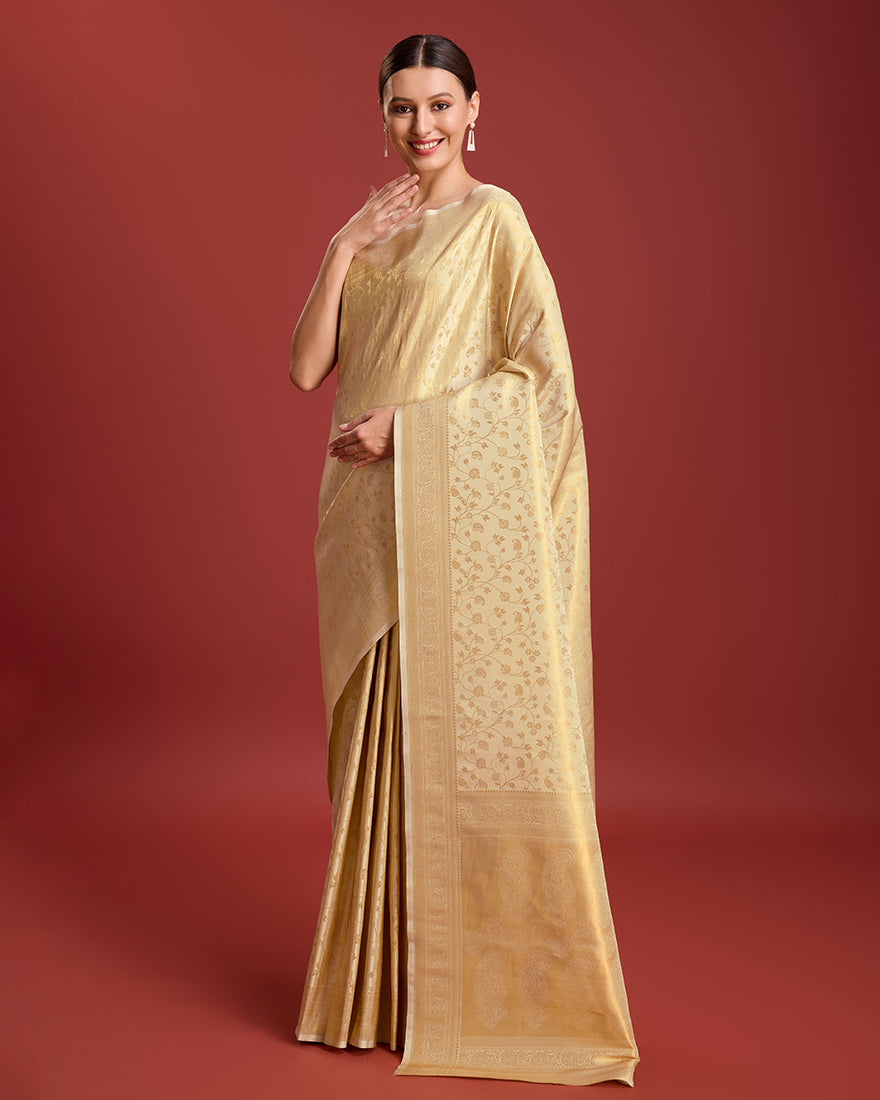Elegant Golden Beige Kanjivaram Silk Saree for Traditional Events