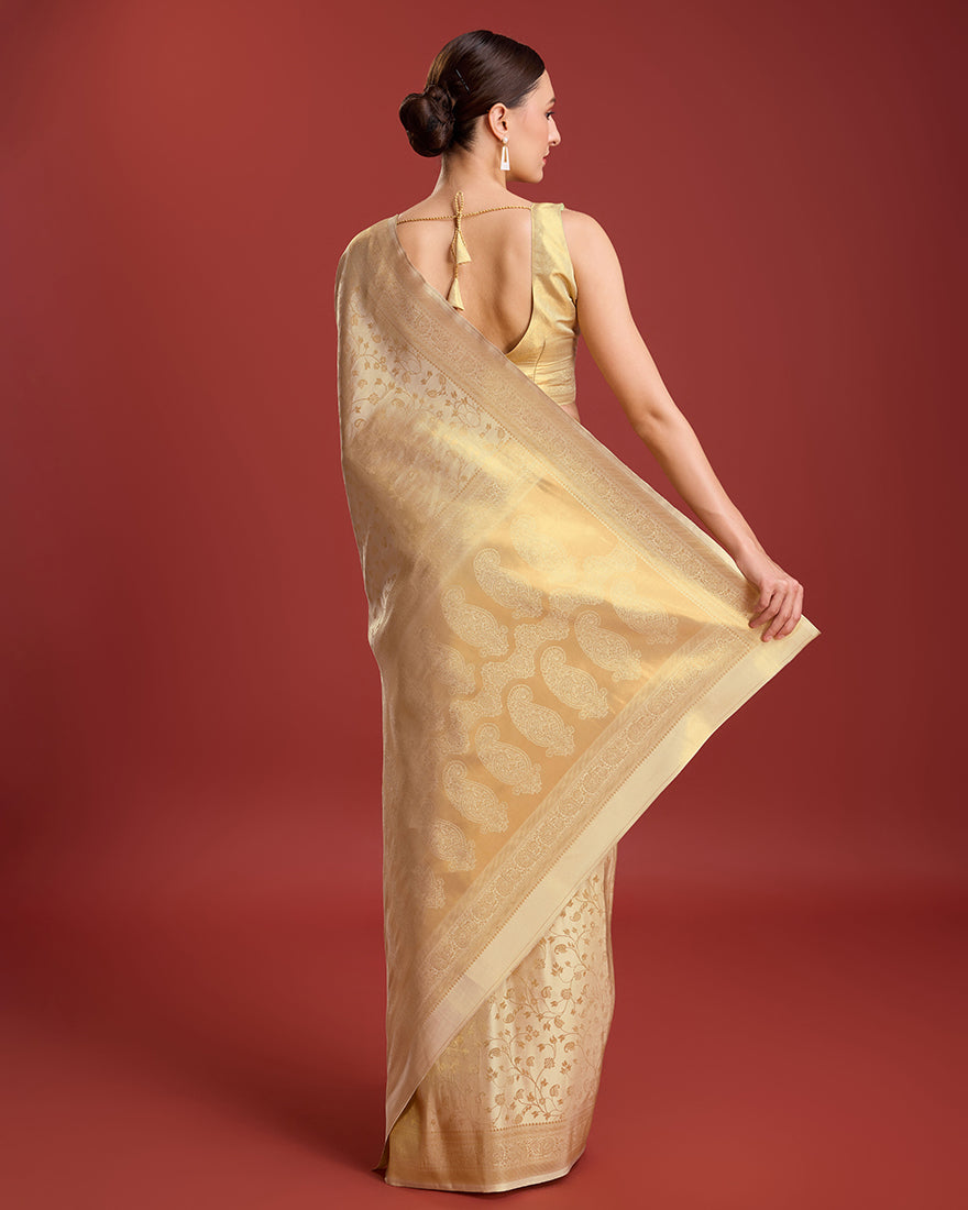 Elegant Golden Beige Kanjivaram Silk Saree for Traditional Events