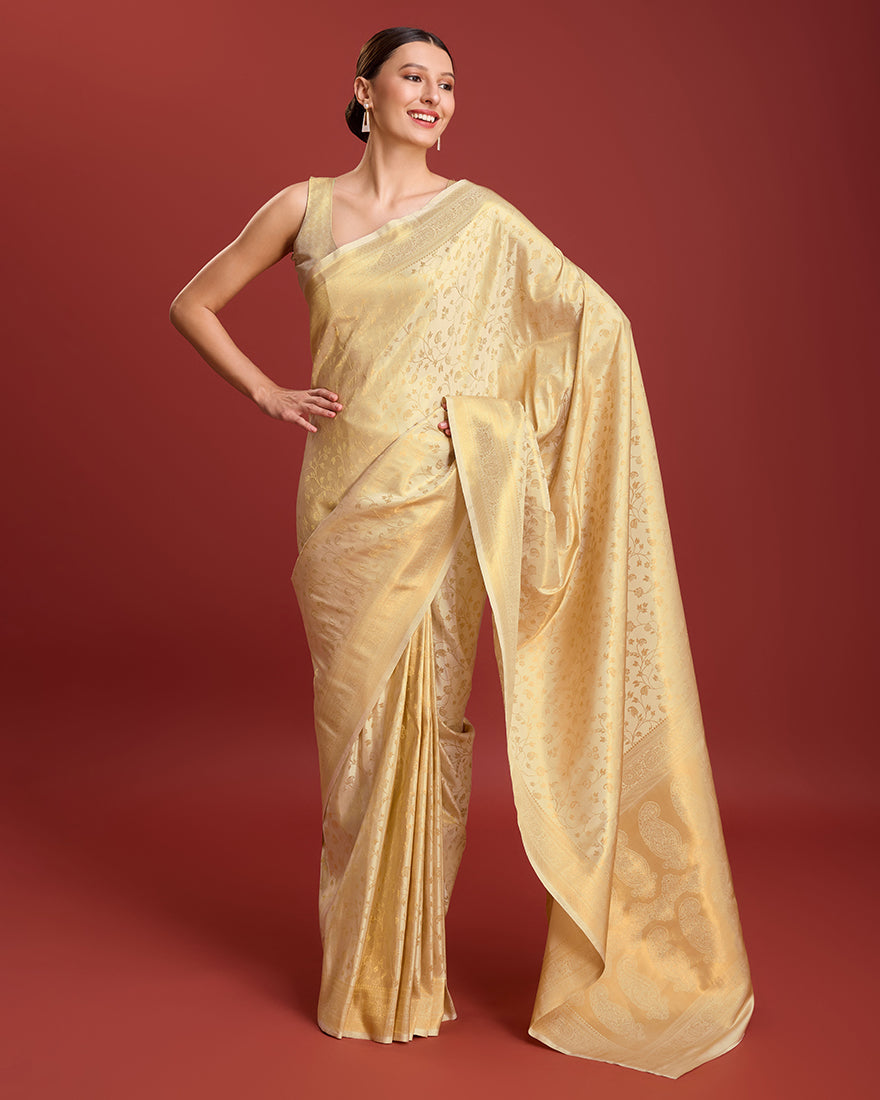 Elegant Golden Beige Kanjivaram Silk Saree for Traditional Events