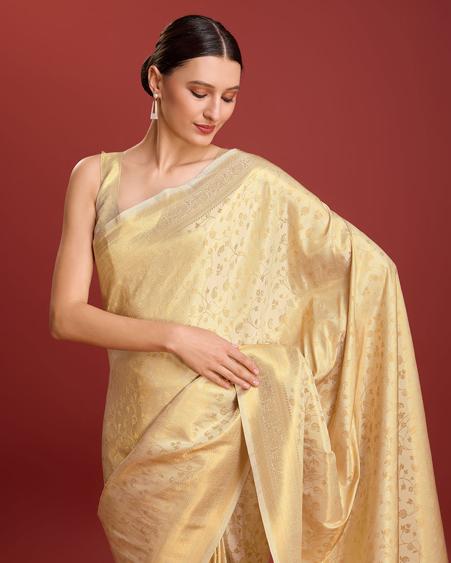 Elegant Golden Beige Kanjivaram Silk Saree for Traditional Events