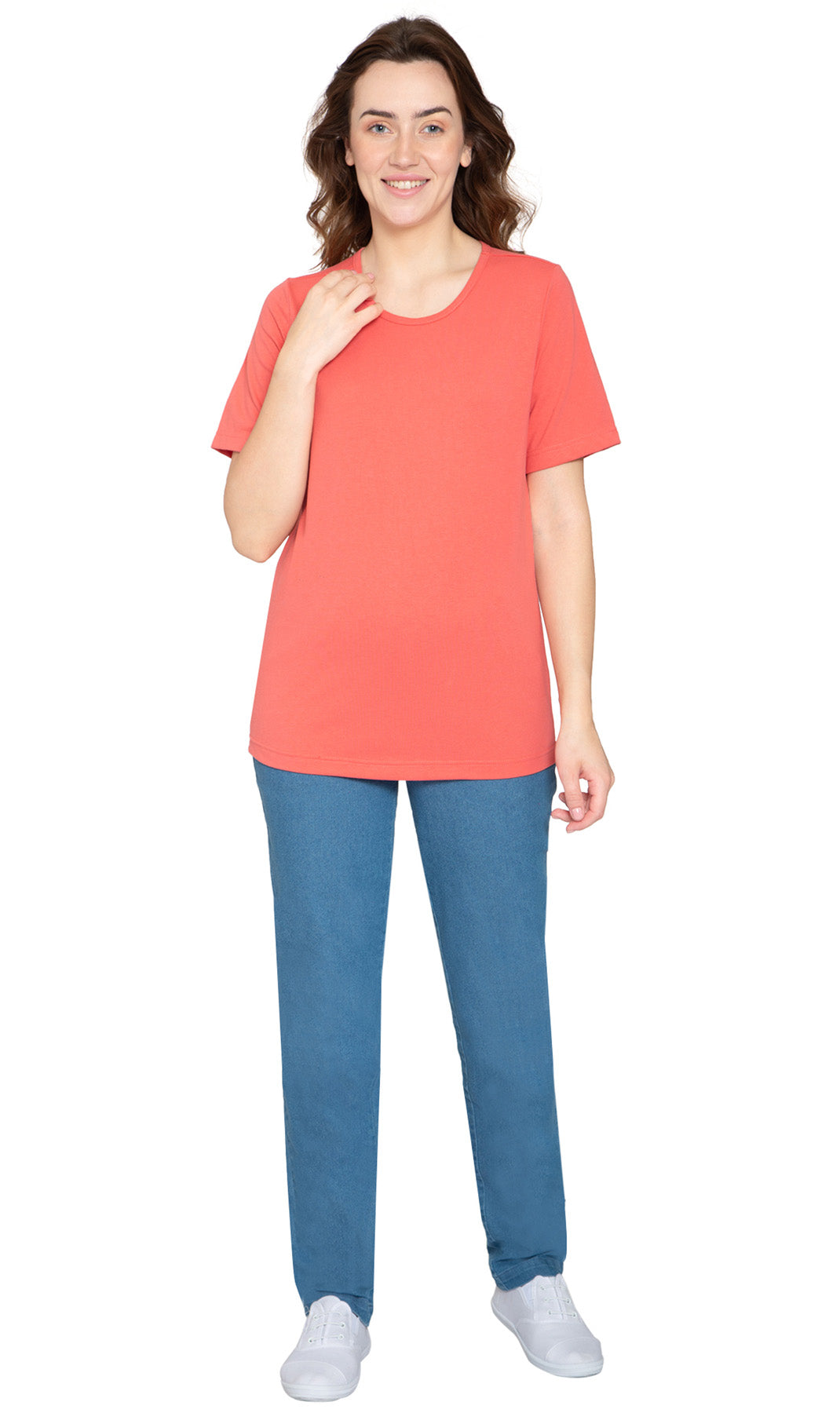 Women's Relaxed Fit Crew Neck Cotton Blend Short Sleeve T-Shirt