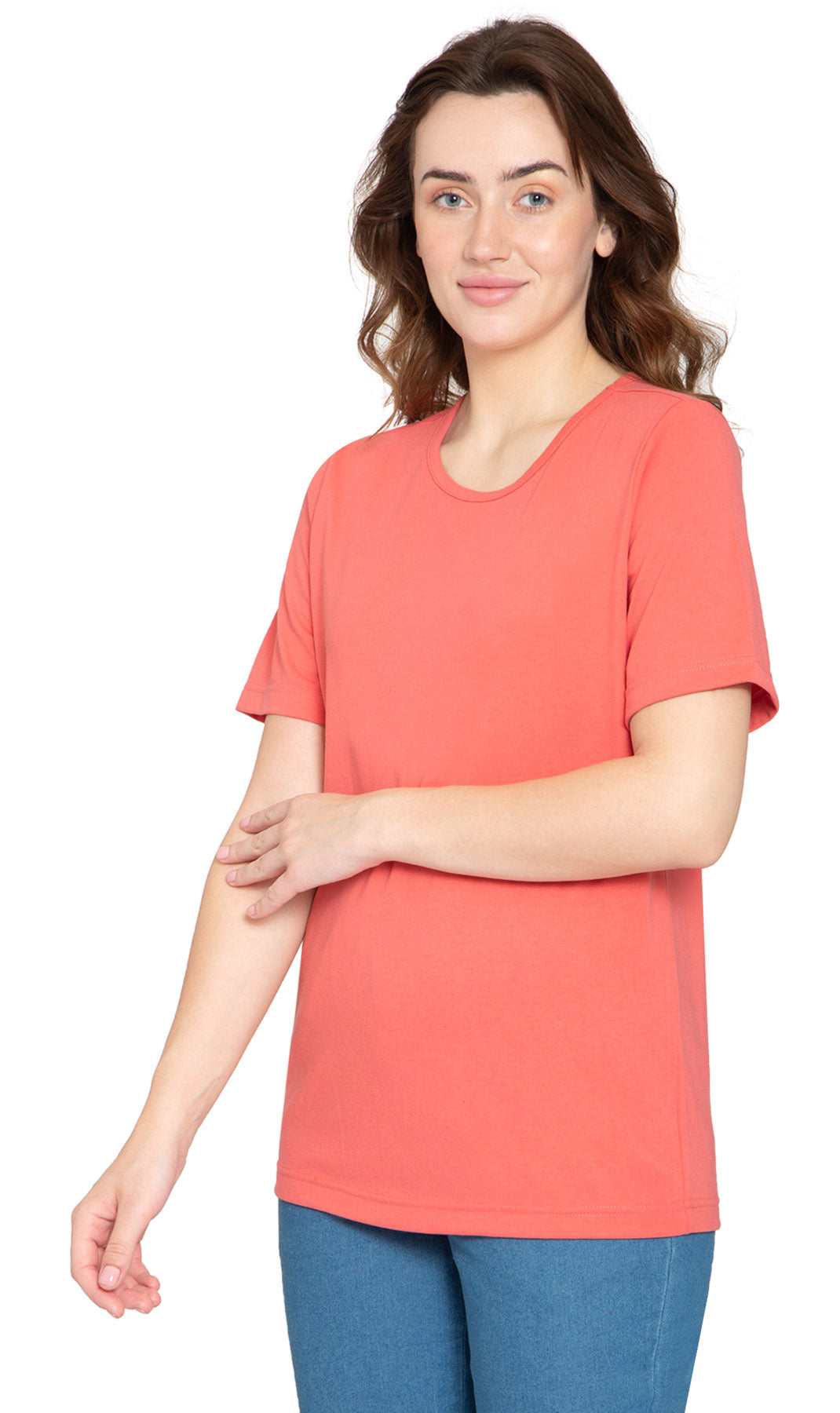 Women's Relaxed Fit Crew Neck Cotton Blend Short Sleeve T-Shirt