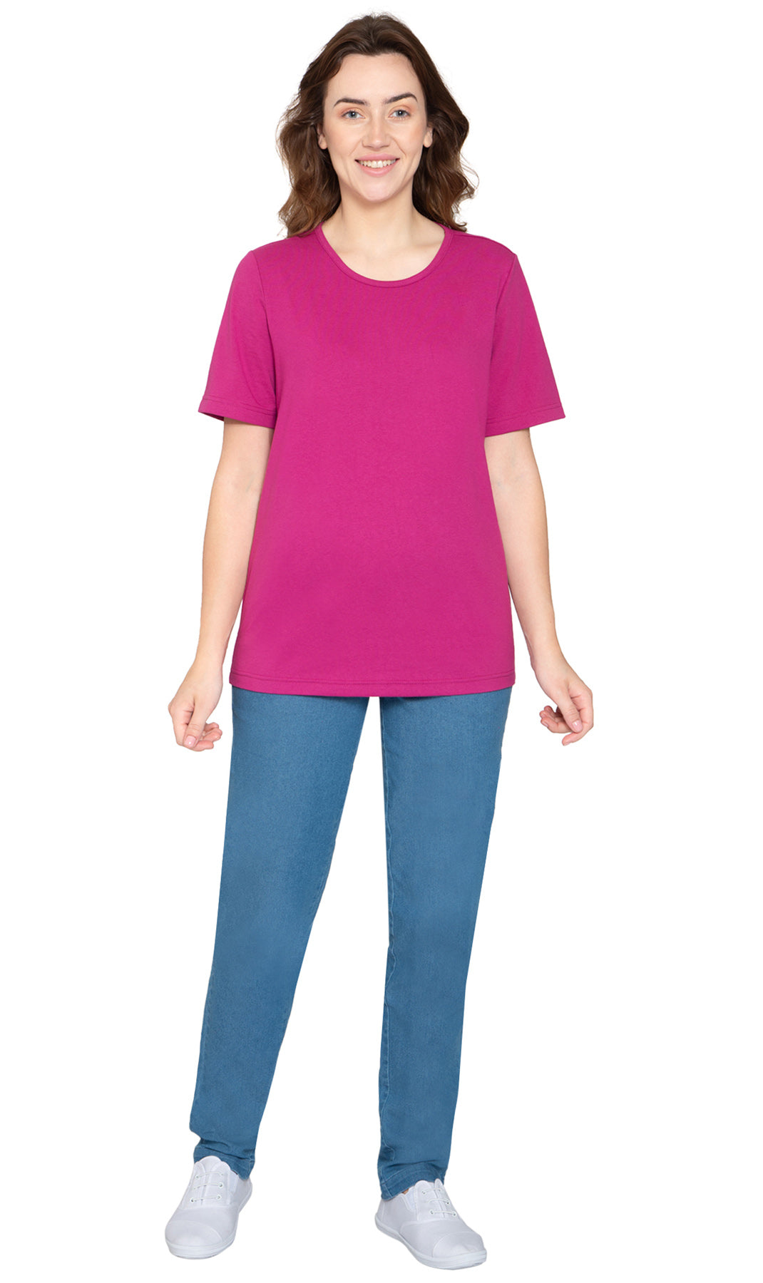 Women's Relaxed Fit Crew Neck Cotton Blend Short Sleeve T-Shirt