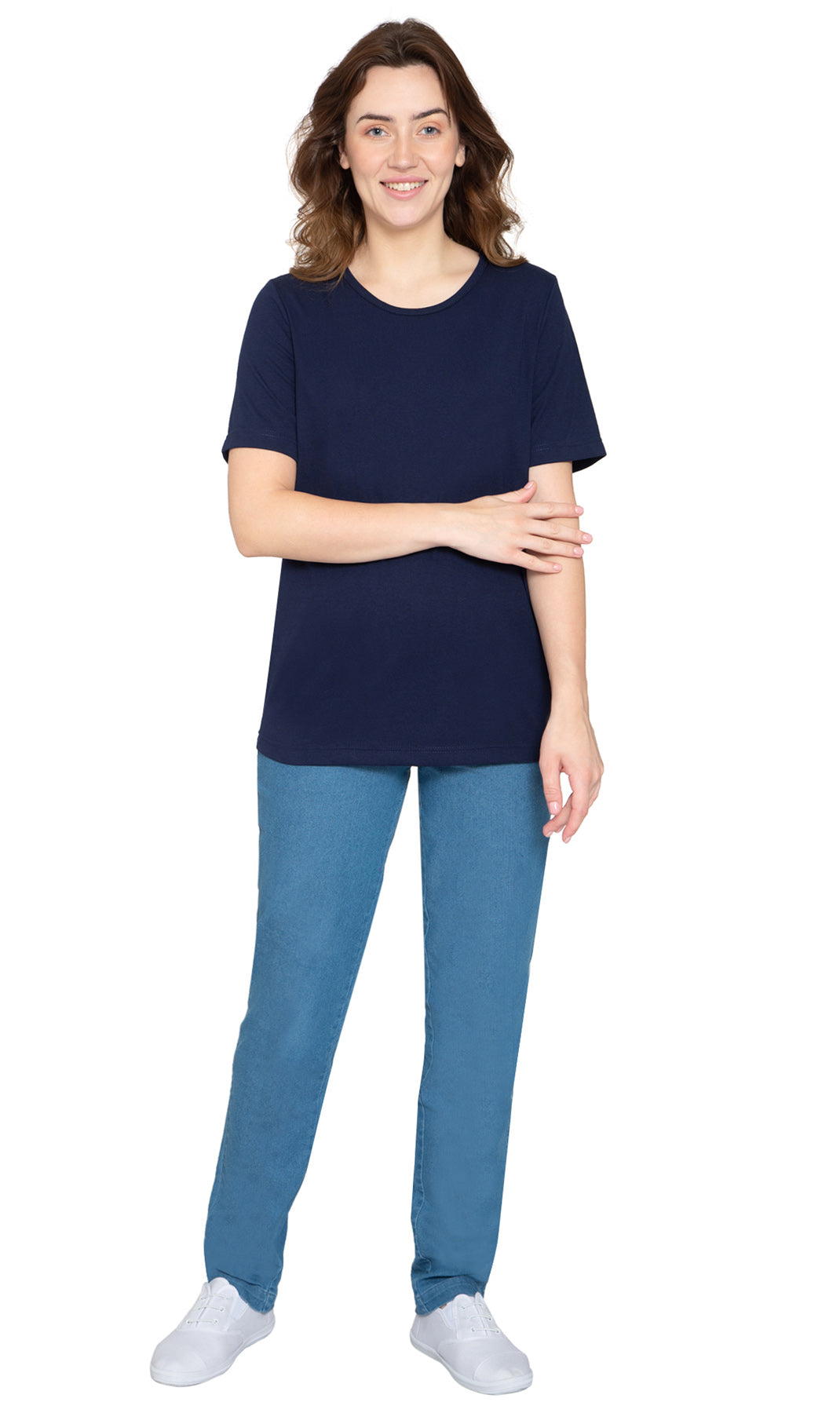 Women's Relaxed Fit Crew Neck Cotton Blend Short Sleeve T-Shirt