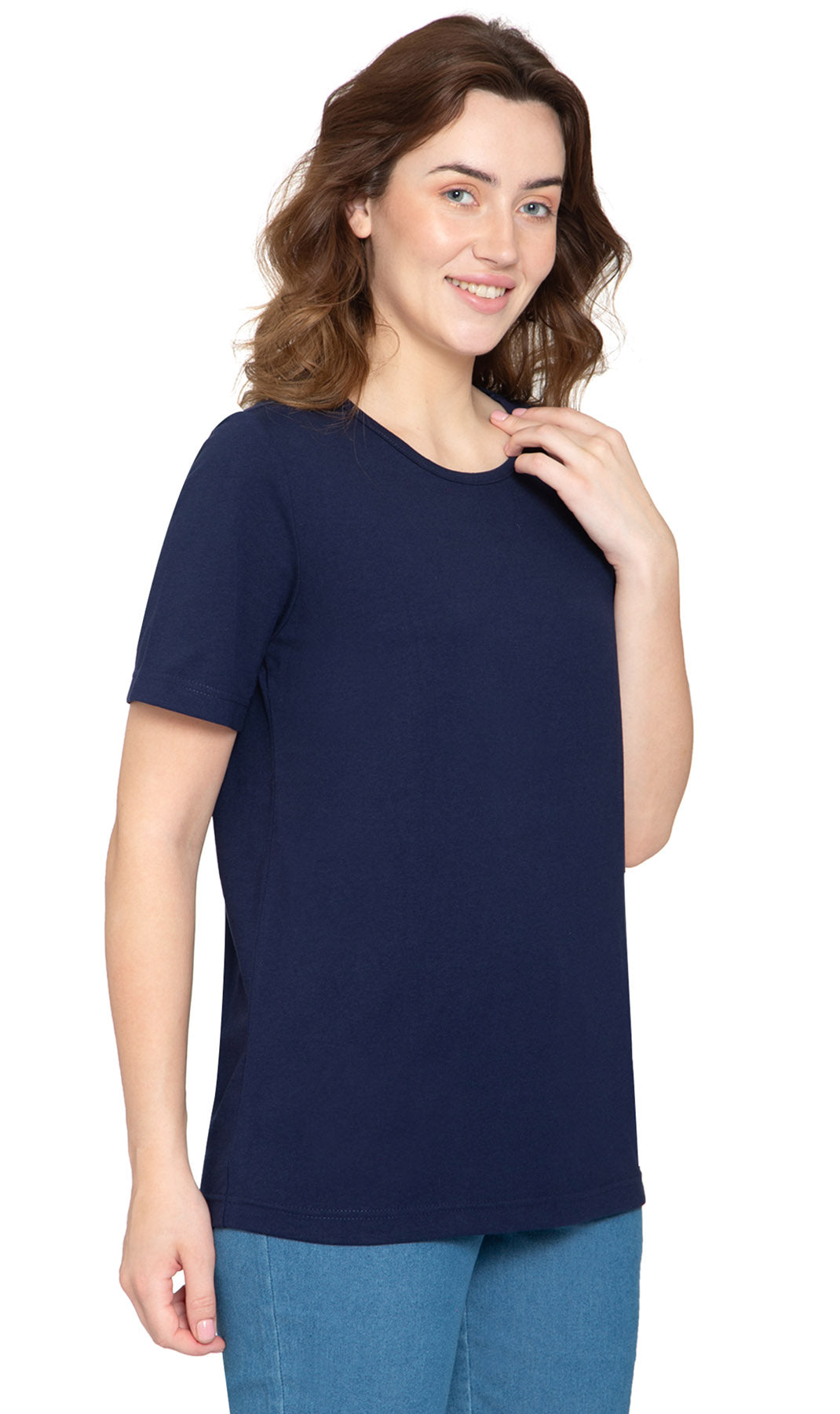 Women's Relaxed Fit Crew Neck Cotton Blend Short Sleeve T-Shirt
