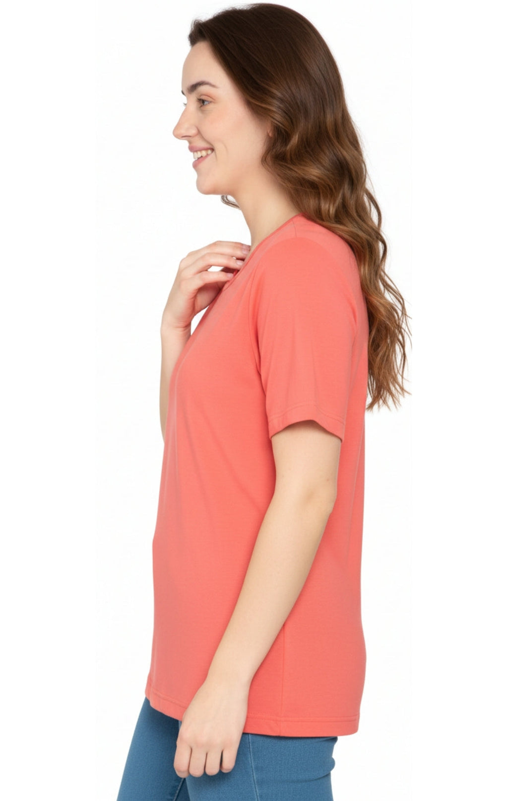 Women's Relaxed Fit Crew Neck Cotton Blend Short Sleeve T-Shirt